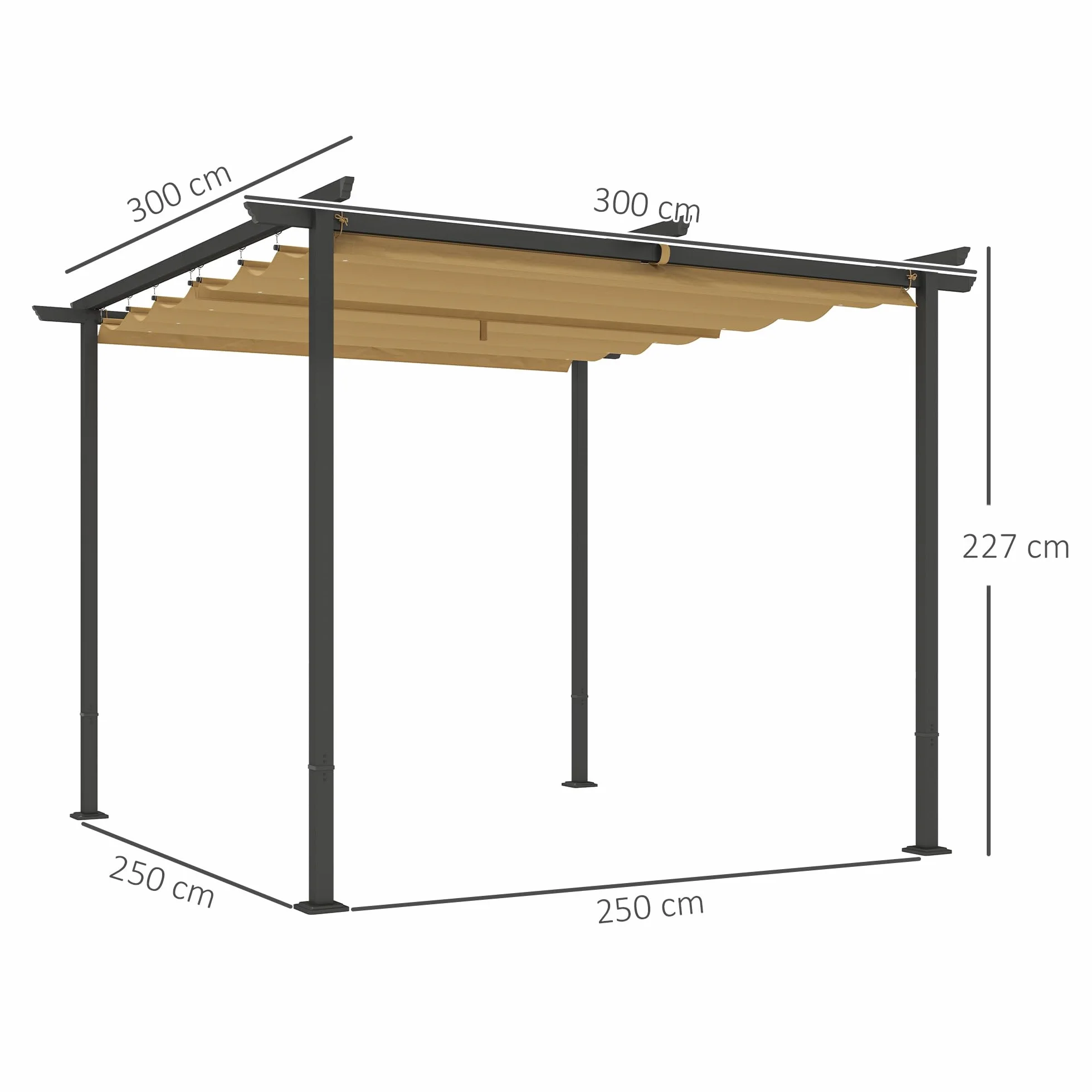Outsunny Pérgola 3x3m Pabellón de jardín con techo de terraza de metal, pabellón de jardín con techo solar ajustable, protección UV 30+ Protección solar independiente para terraza y jardín, Beige
