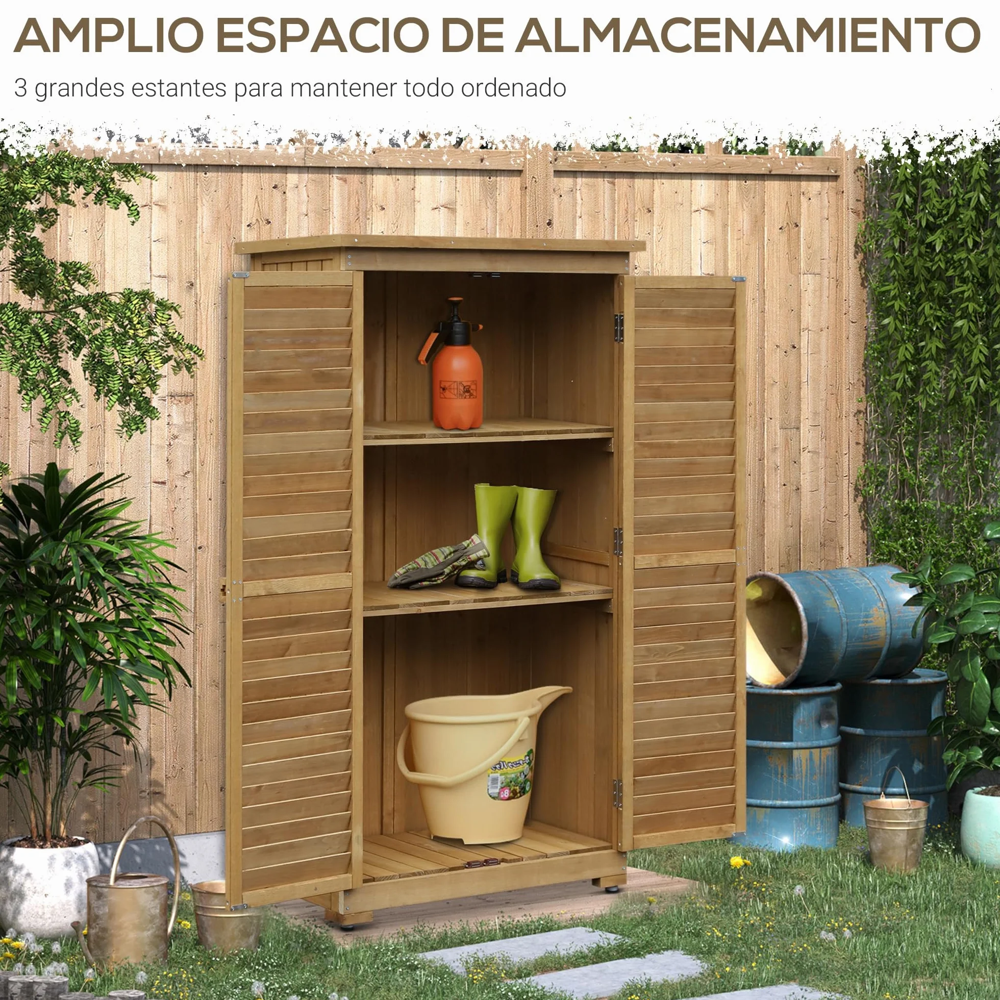 Outsunny Cobertizo de Madera Caseta 0,31 m² 87x46,5x160 cm Armario Exterior 2 Puertas 2 Estantes