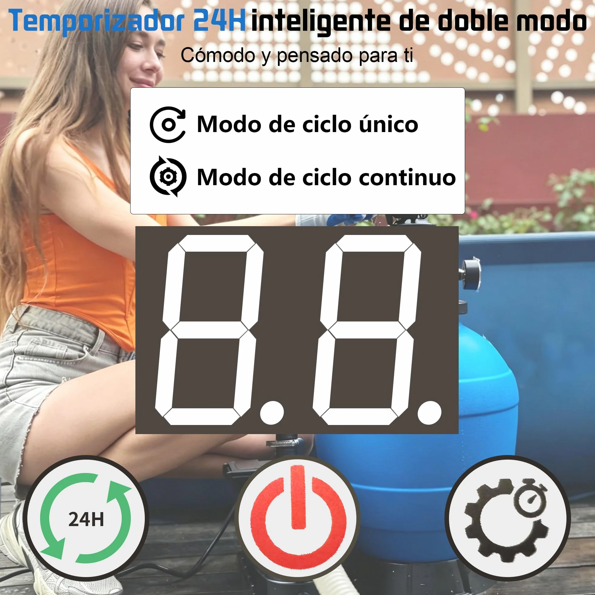 FOTING Depuradora de Arena 11500 L/h Filtro Piscina Bomba Válvula 7 Vías Manómetro