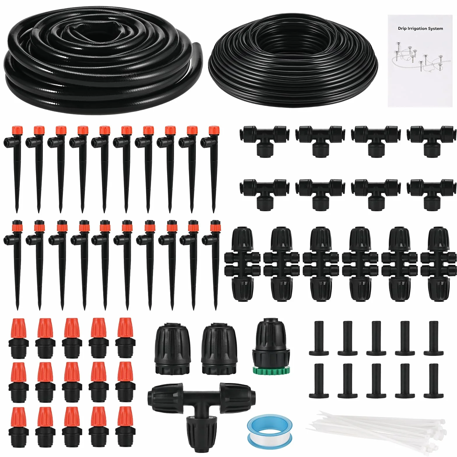 Faburo - Kit de sistema de riego de 71 m, conector rápido, sistema de riego automático de jardín para plantas al aire libre, tubo de 1/4 pulgadas + 1/2 pulgadas, kit de riego por goteo de invernadero