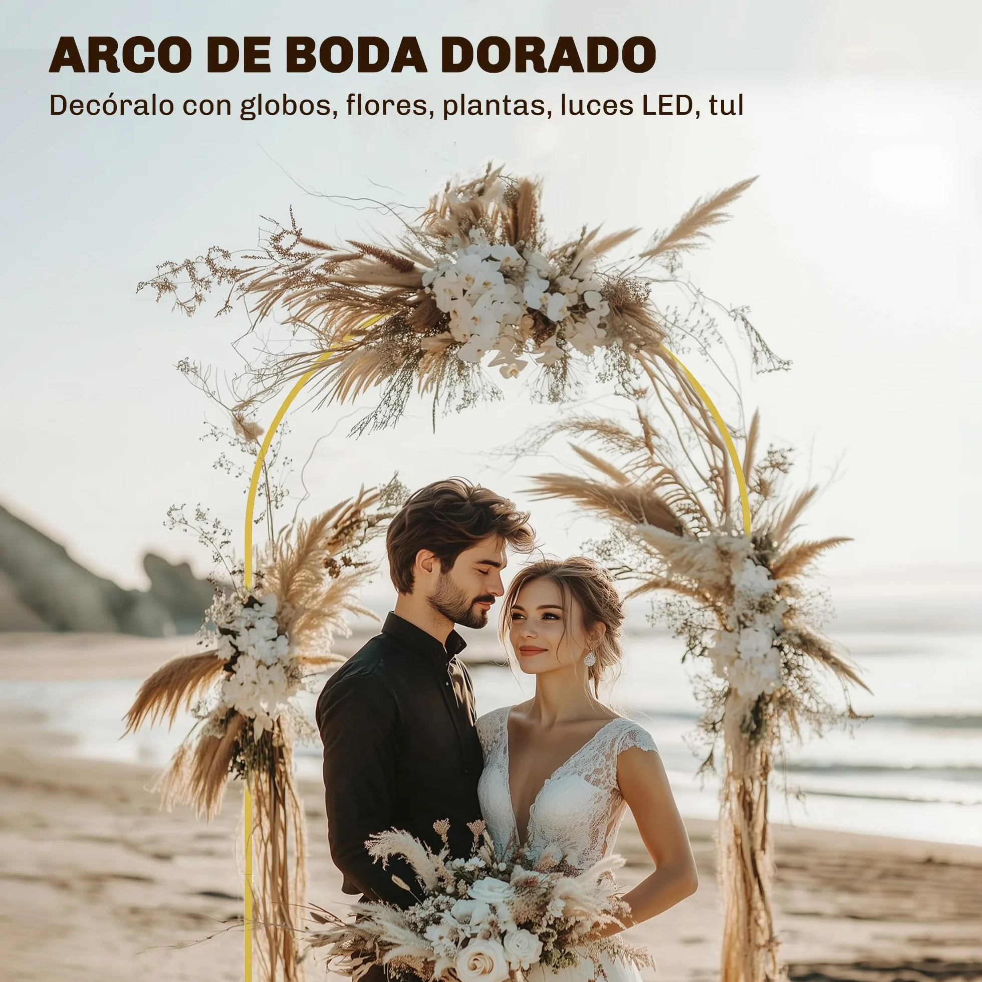 Outsunny Arco de Jardín de Metal 120x40x220 cm Dorado para Rosas Plantas Trepadoras