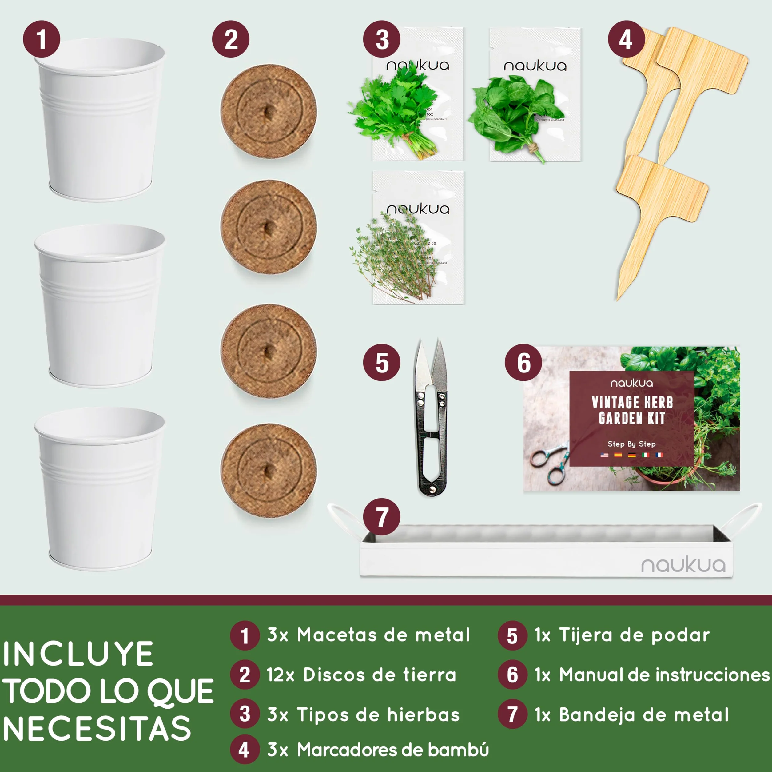 Kit Huerto Urbano Vintage Plantas Aromáticas Semillas Orgánicas España Tomillo Cilantro Salvia