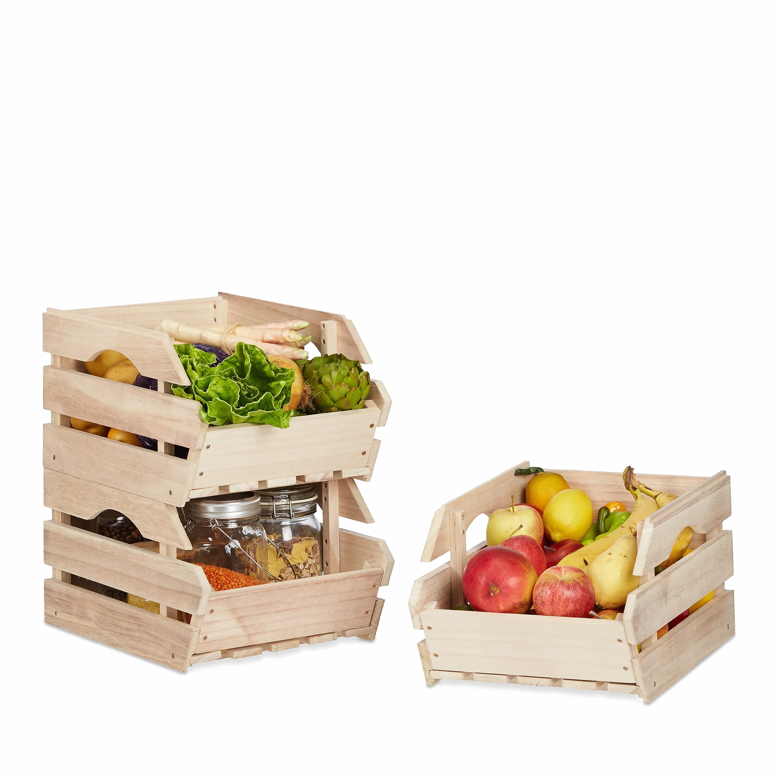 Relaxdays Cajas apilables de Madera 20x27,5x38 cm 3 Uds Marrón