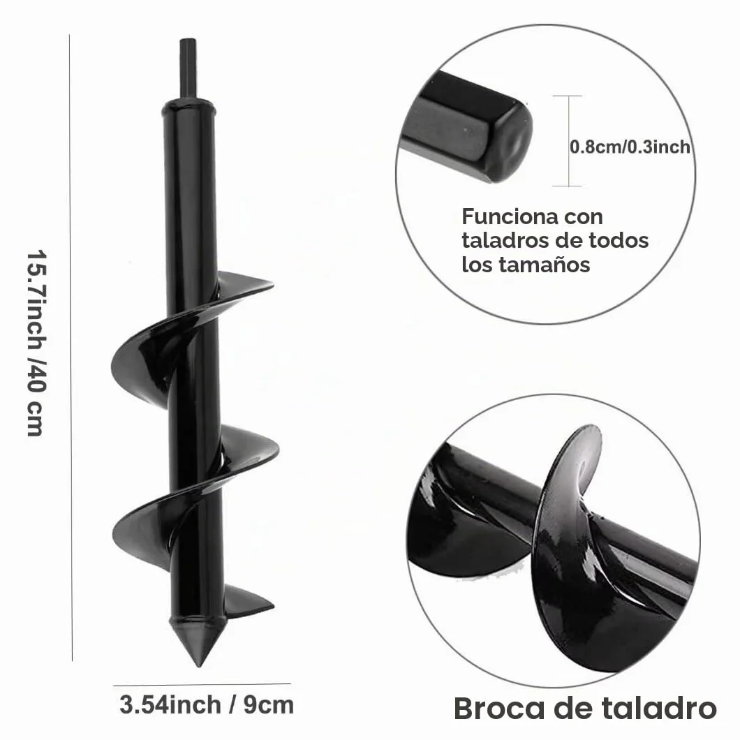 Broca helicoidal para jardín, taladro de tierra para plantación de bulbos