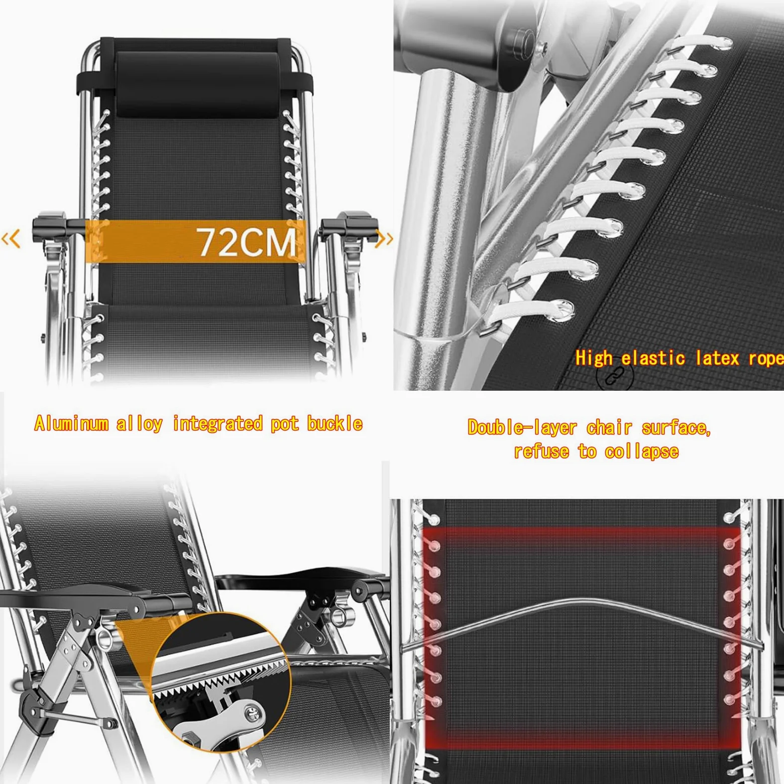 Sillón reclinable de Gravedad Cero, sillón de Siesta para balcón, Oficina, tumbonas de jardín, sillón reclinable de aleación de Aluminio con Almohadilla de algodón, Silla de Playa para exter