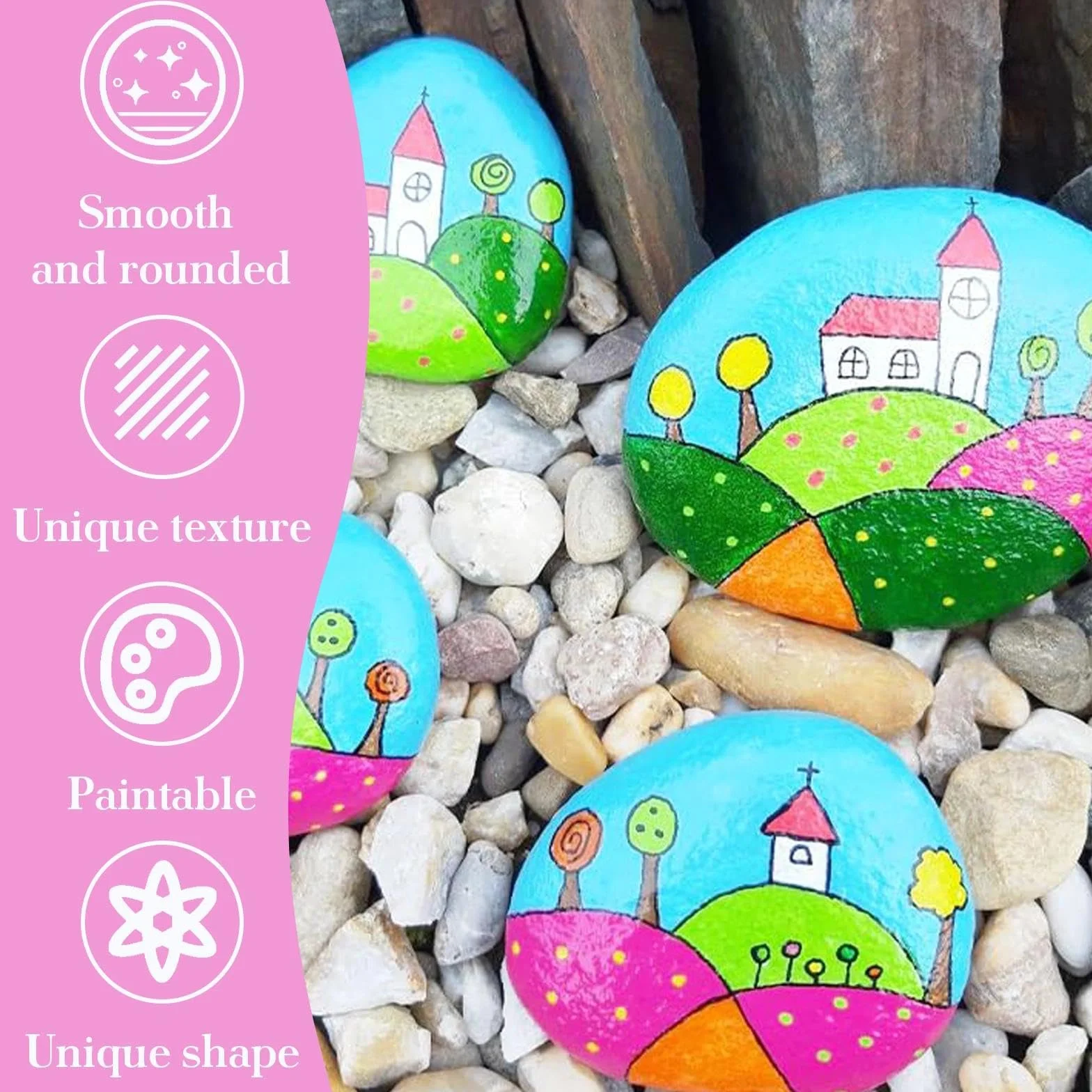 Kit de Pintura para Niños Piedras Decorativas 24 Piezas 3-5 CM Creativo Juego de Pintura de Roca Manualidades