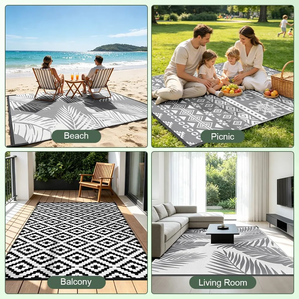 Alfombra Exterior Impermeable Reversible para Patio 150x240 cm AUAUY