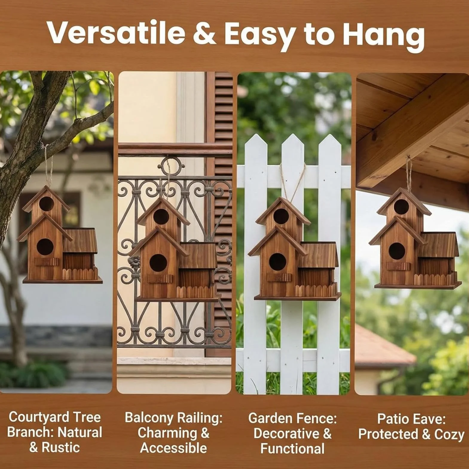 Casa para Ardillas Exterior Madera con Diseño Compartimentos Techo Flexible Alimentador Árbol Jardín