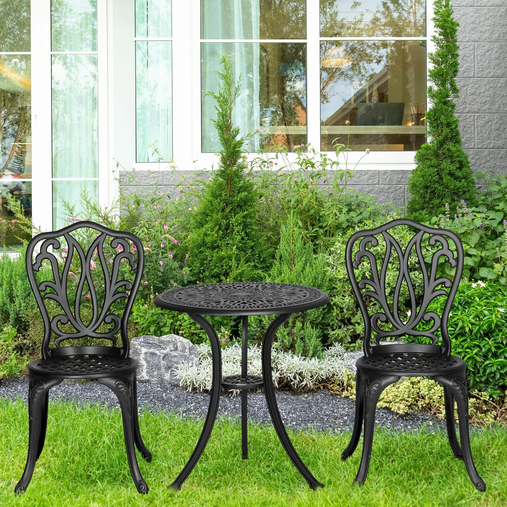 Outsunny Conjunto de salón de jardín 2 plazas aluminio fundido negro