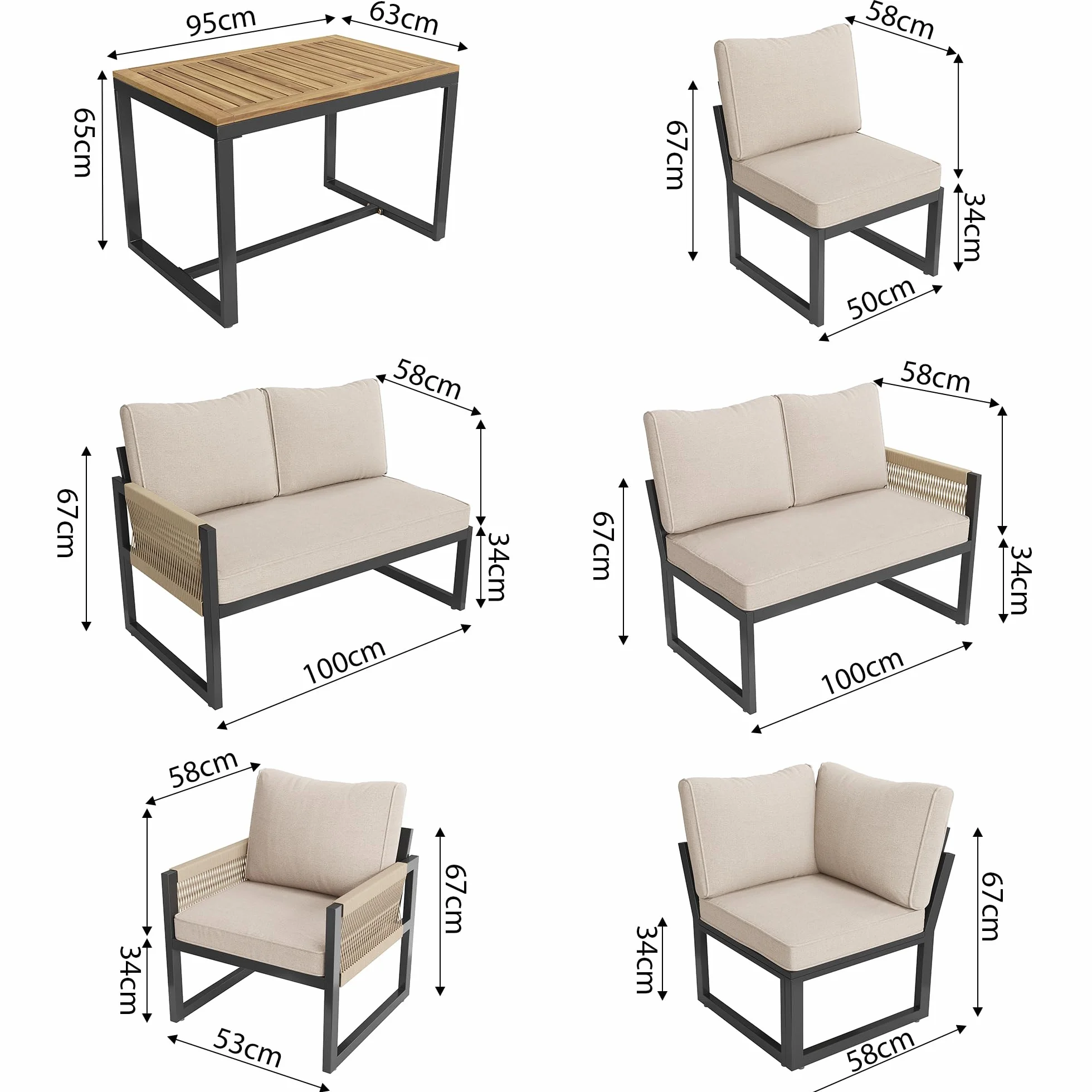 Juego de salón de jardín, grupo de comedor para 7-8 personas, muebles de jardín, juego de muebles de jardín, balcón, terraza, resistente a la intemperie, grupo de comedor moderno