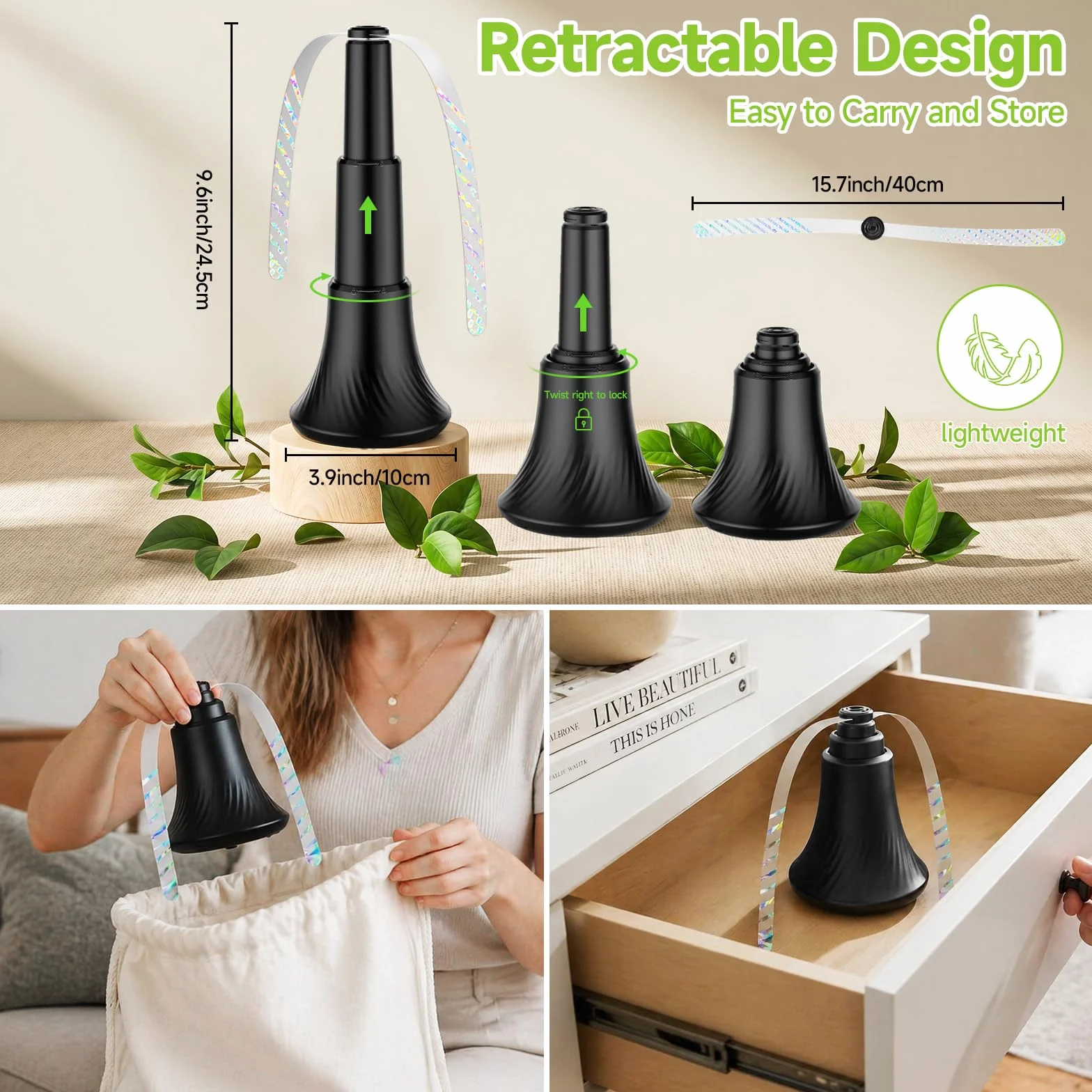 Ventilador Antimoscas Plegable Pack 4, Repelente Portátil con Aspas Suaves