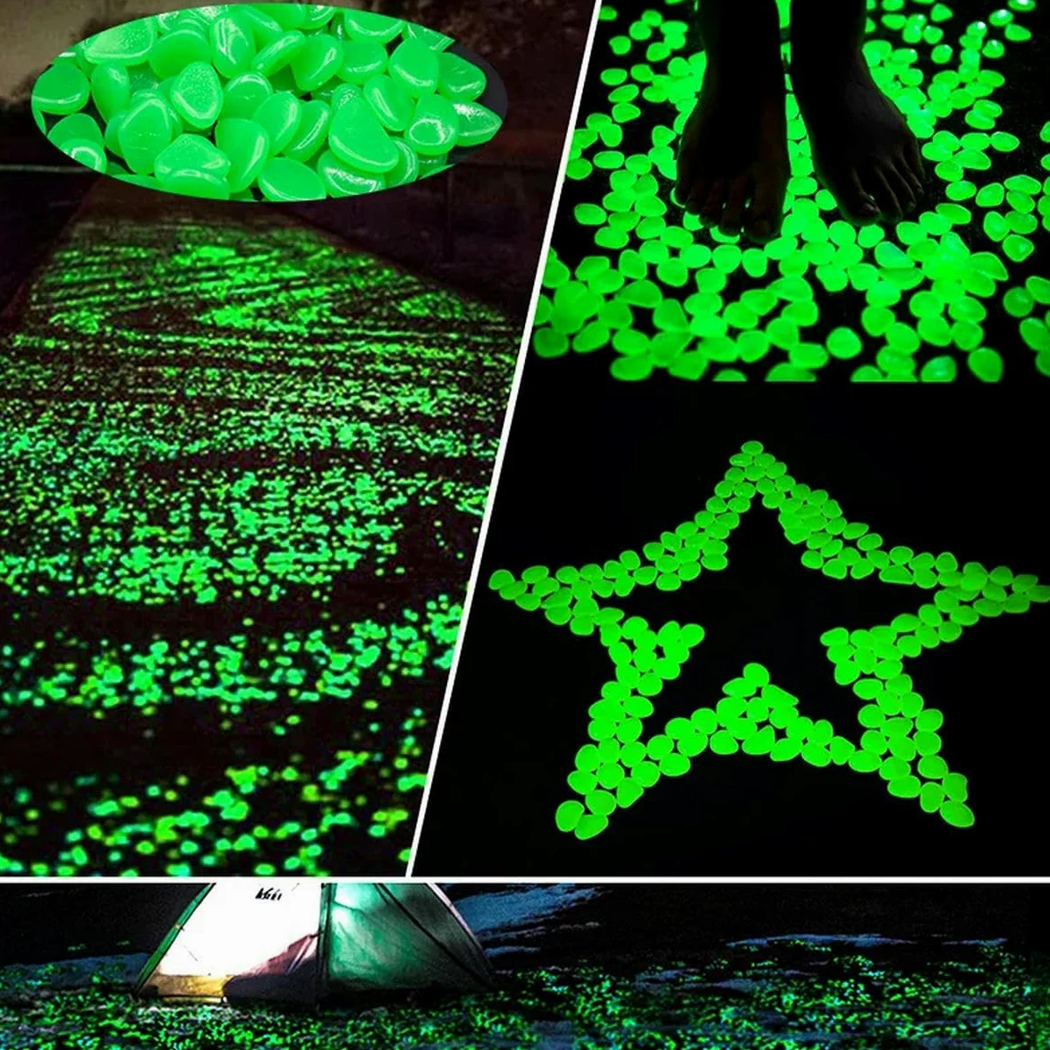 Piedras luminosas para jardín que brillan en la oscuridad, guijarros para peces al aire libre, rocas de guijarros para acuario, mezcla de colores, 400 piezas, rosa pálido