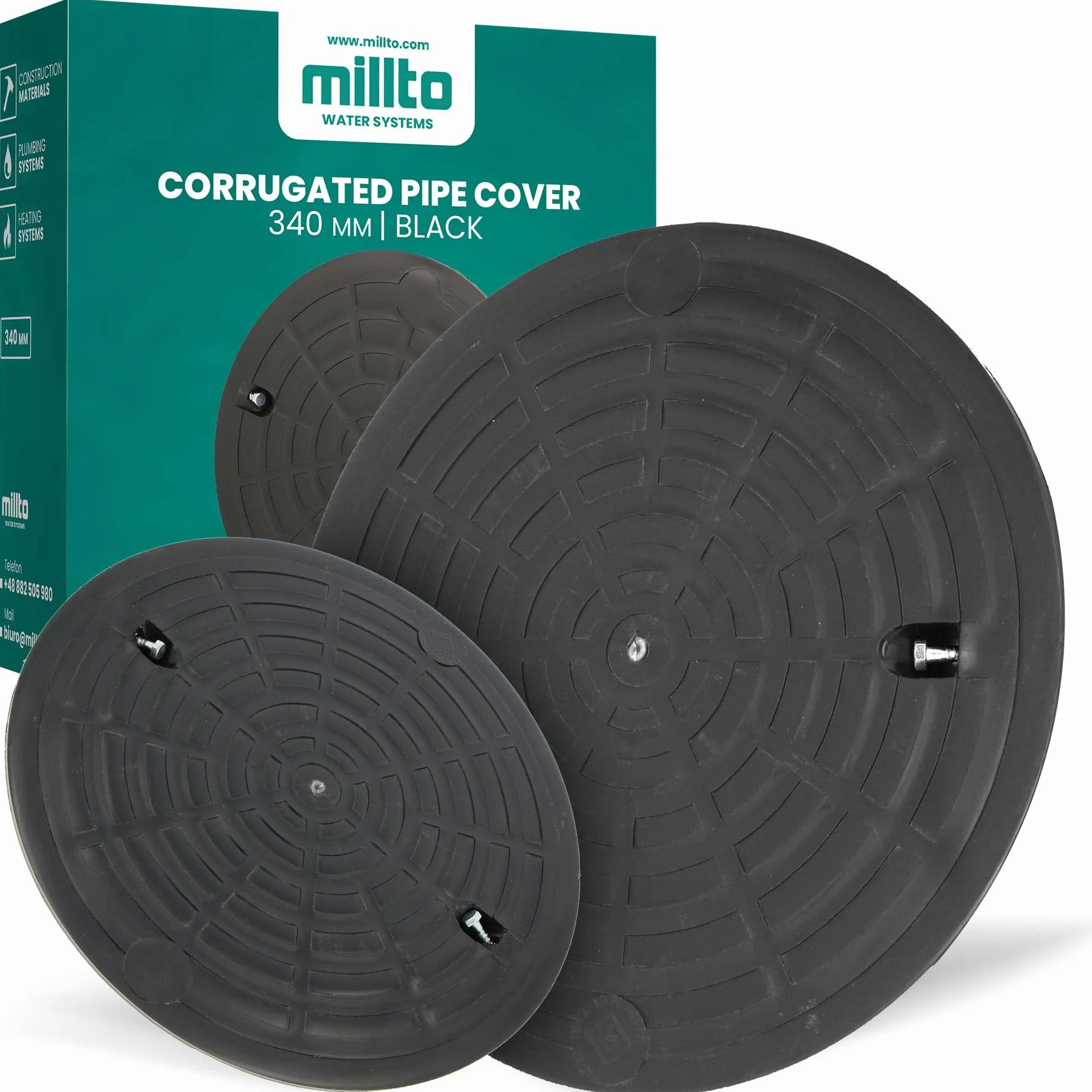 Millto Tapa de alcantarillado de plástico redondo DN340 negro PP Kl.A15 carga 1,5 t