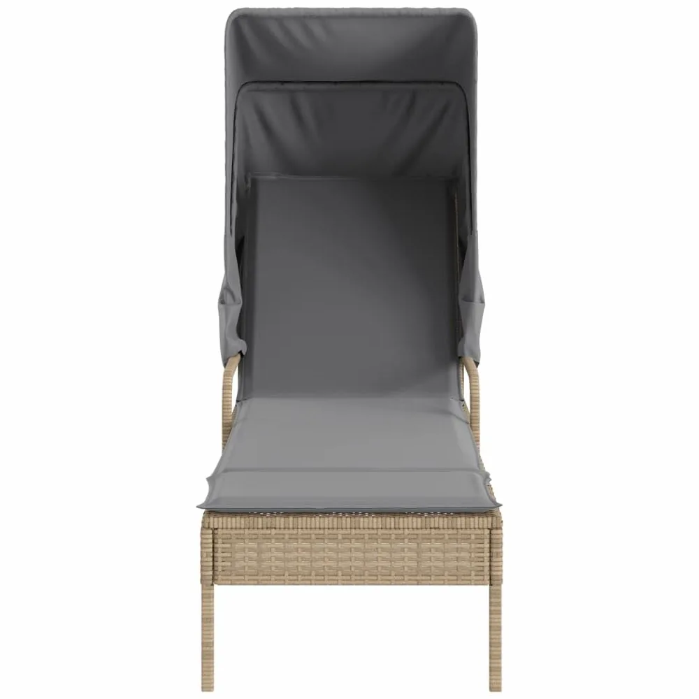 Tumbona con techo, color beige poli ratán 62 x 200 x 130 cm, respaldo ajustable, resistente a los rayos UV, incluye almohada, para jardín, terraza, piscina, silla de salón de gravedad cero al