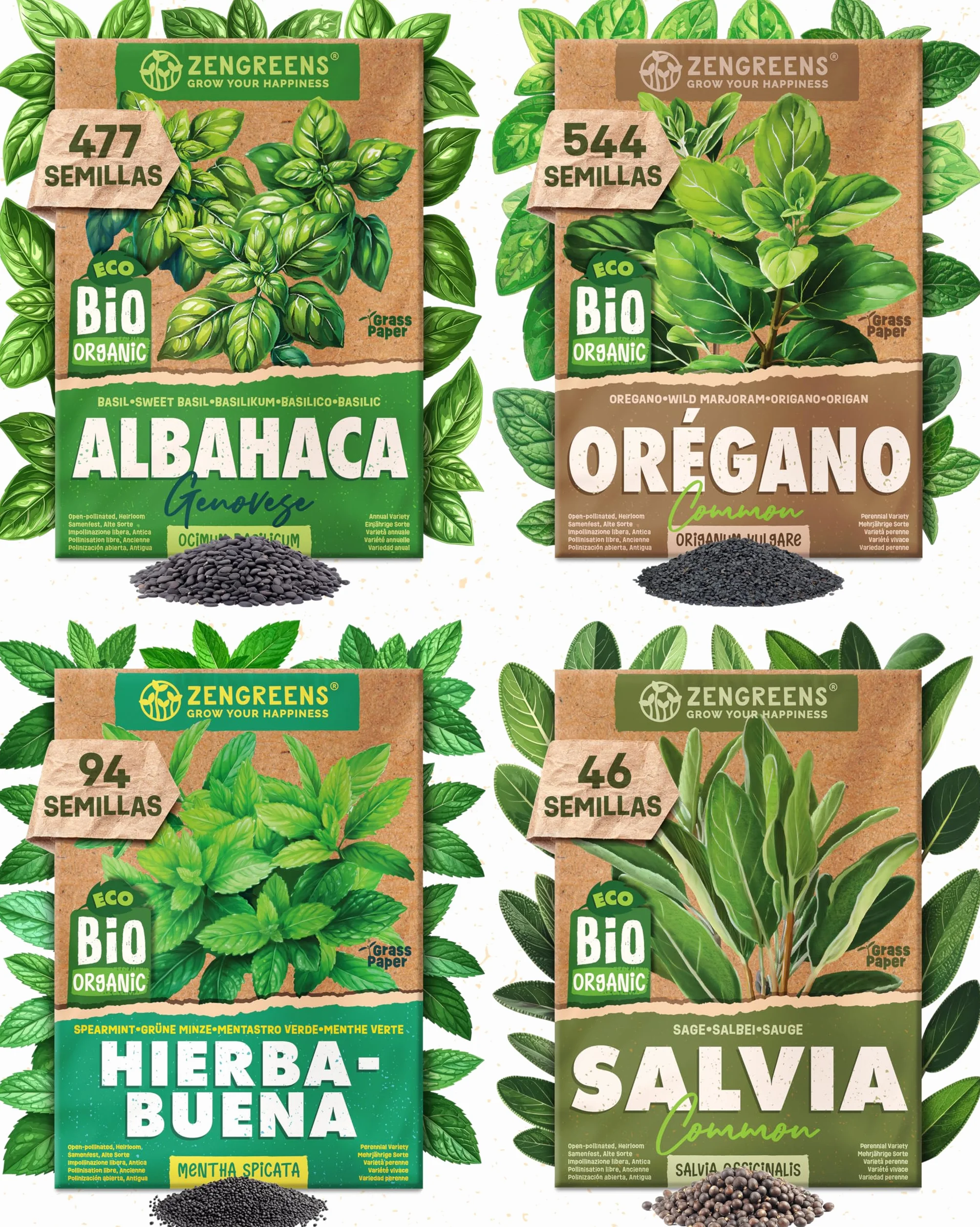Set de semillas de hierbas aromáticas eco 25 variedades ZenGreens®