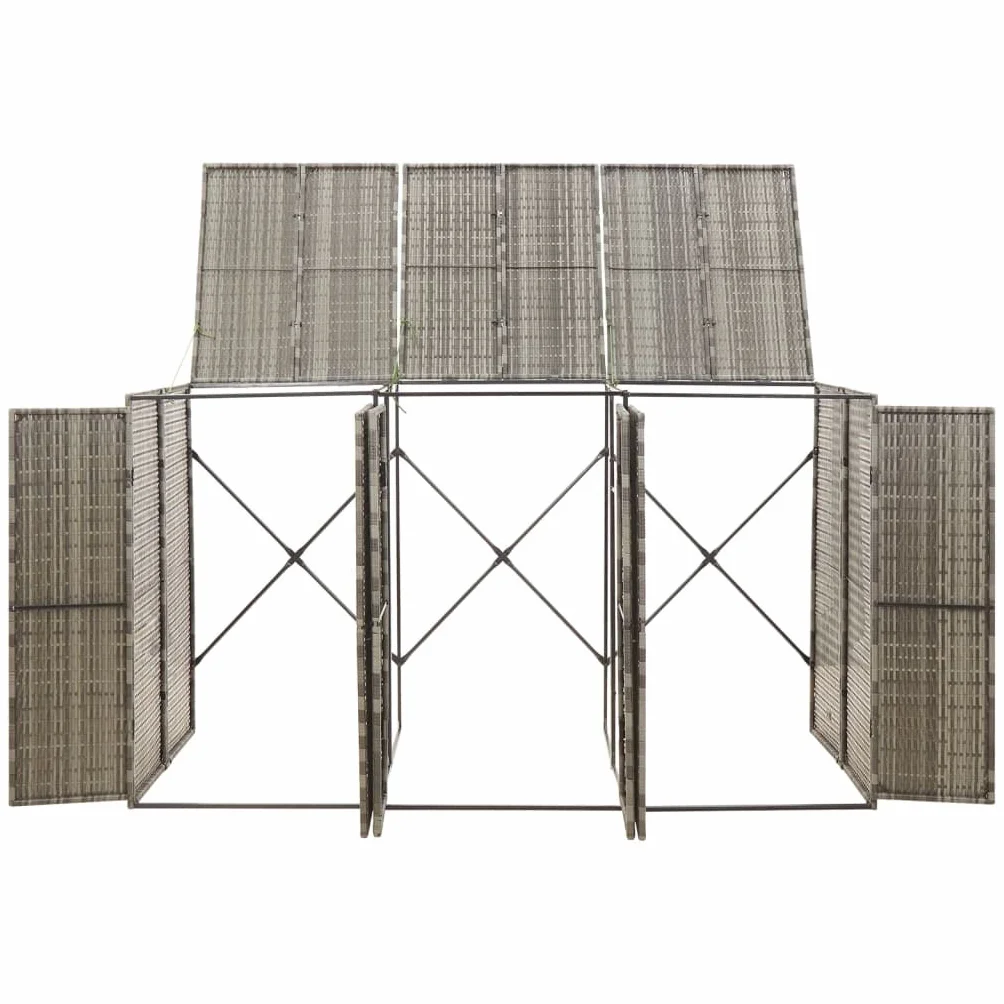 vidaXL Cobertizo Triple para Contenedores de Basura Ratán PE Gris 207x80x117 cm