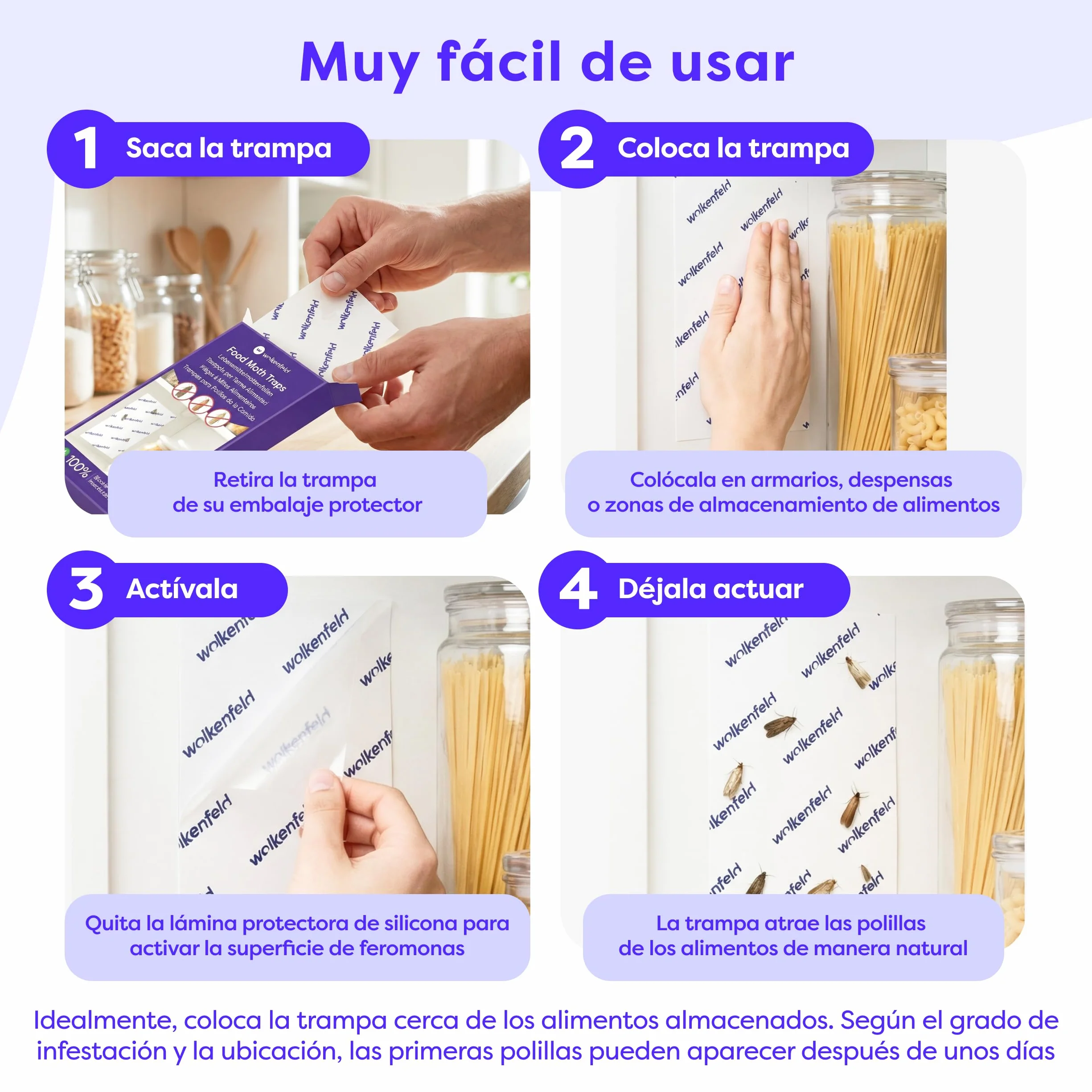 Wolkenfeld Antipolillas Cocina y Despensa 10x – Trampa Feromonas Polillas Alimentos 100% Natural sin Spray Biocidas Fabricado Alemania