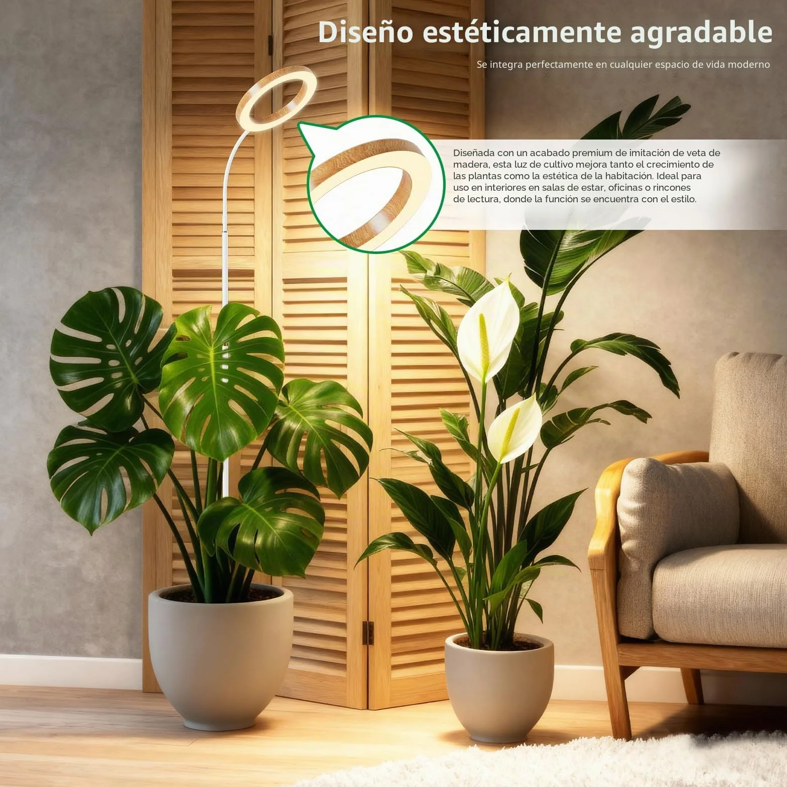 Luz de crecimiento con LED para plantas de interior, lámpara de crecimiento de espectro completo, temporizador de encendido/apagado automático 6/12/18H,42cm~170cm Altura ajustable para plantas grandes