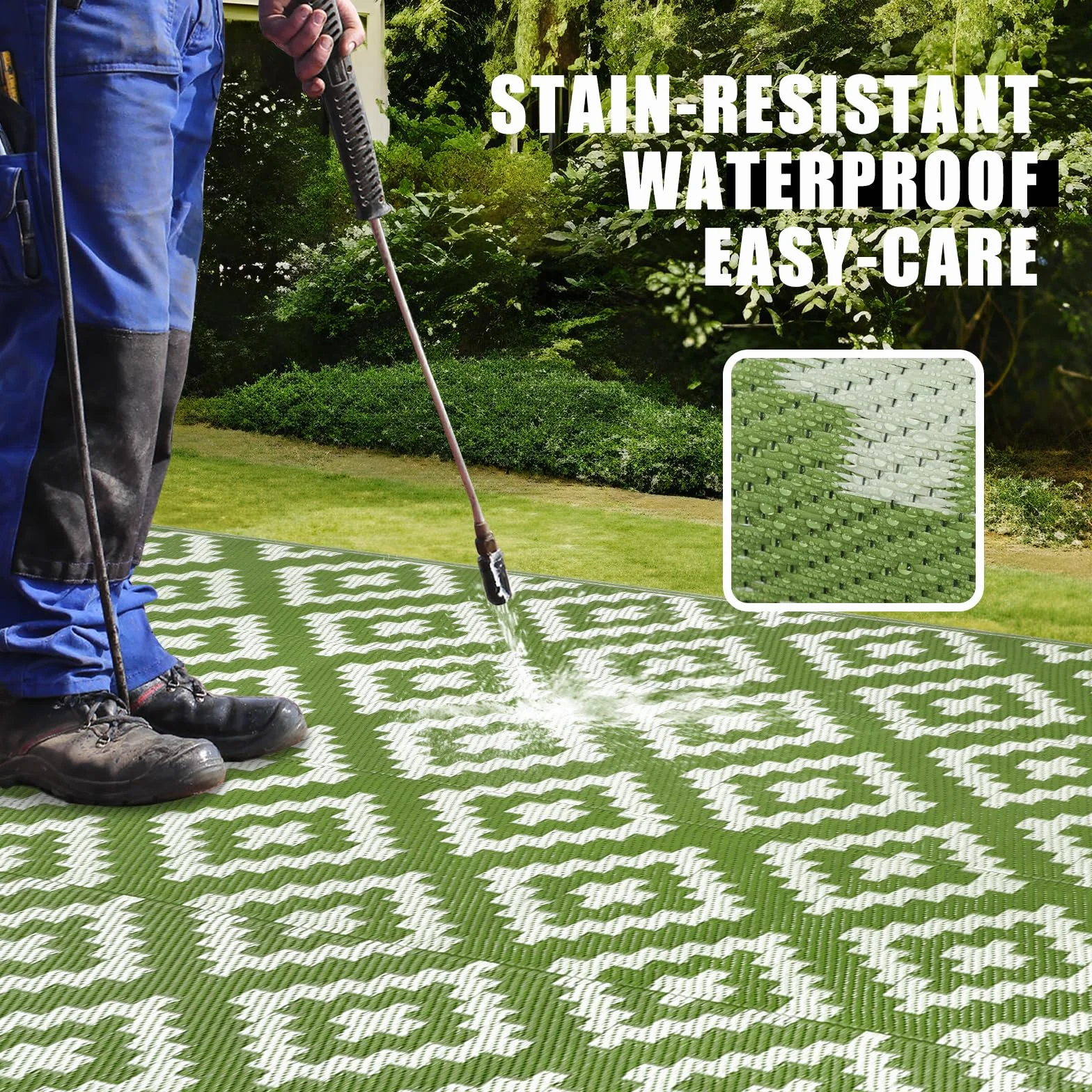 Alfombra de Exterior Homcomodar 180x270cm Paja Plástico Resistente a UV Impermeable Reversible Verde