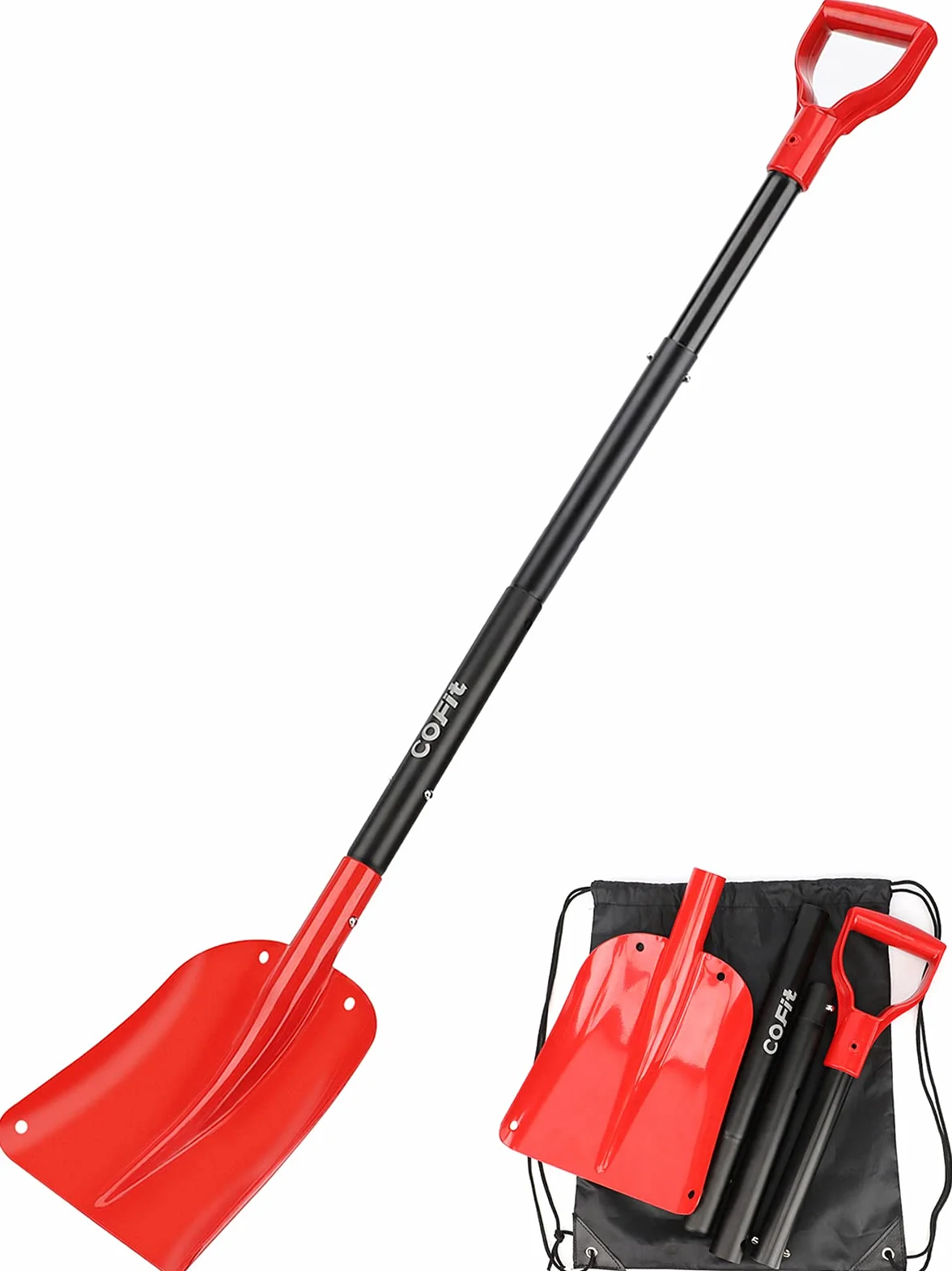 COFIT 120cm Pala Nieve Coche con Mango, Picas Jardineria Portátil para Hielo, Arena, Barro Herramienta Remoción Rojo