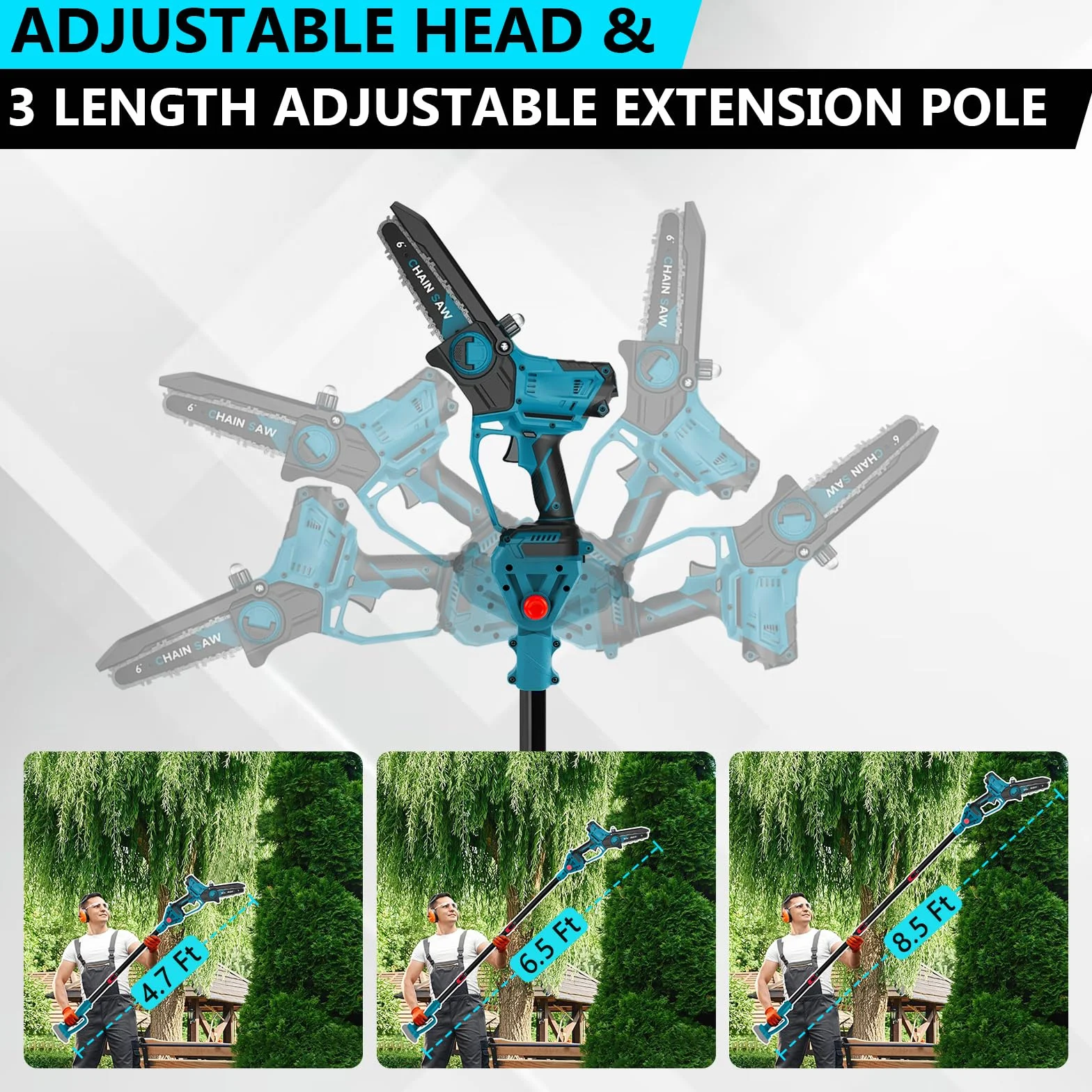 Motosierra de podar profesional compatible con Makita 18 V | 6 pulgadas, sin escobillas, 2 en 1, con mango telescópico y telescópico, podadora eléctrica, altura de trabajo de 4,5 m