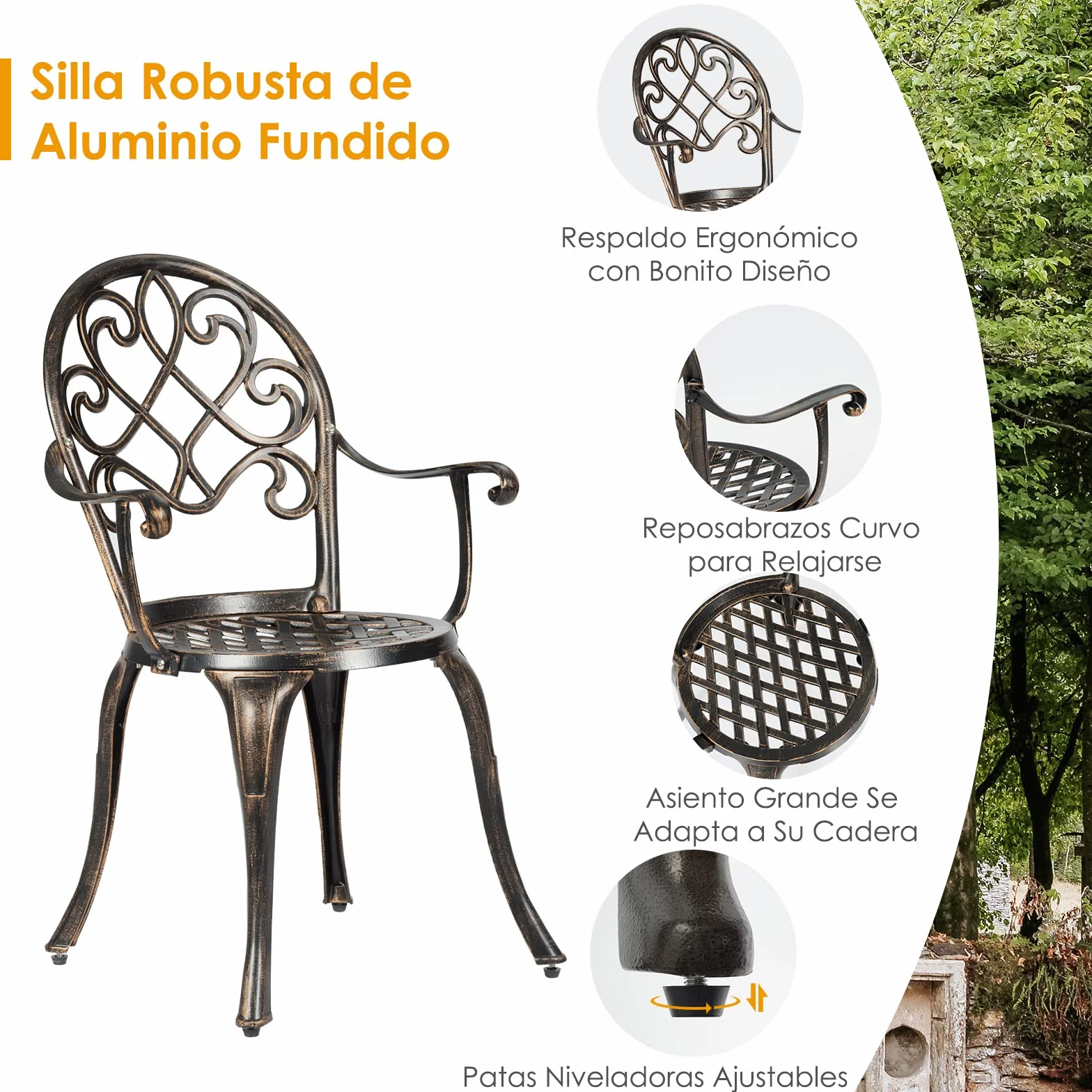 COSTWAY Juego de Mesa y Sillas de Bistró de 3 Piezas de Metal Fundido para Exterior con Mesa Redonda y Cubeta de Hielo
