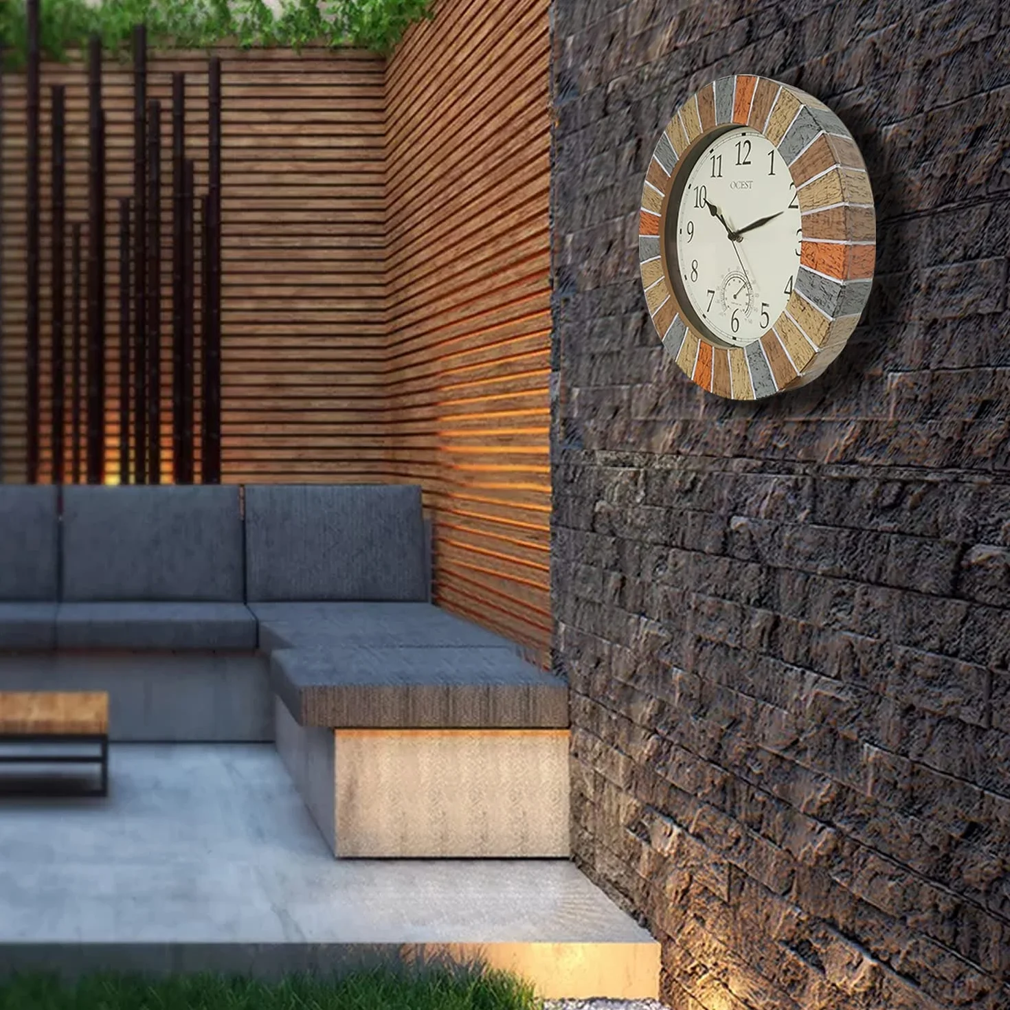 Ocest Reloj de pared grande impermeable con termómetro para interiores y exteriores