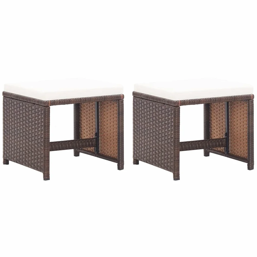 vidaXL 2 Taburetes de Jardín con Cojines Silla Exterior Ratán Sintético Marrón