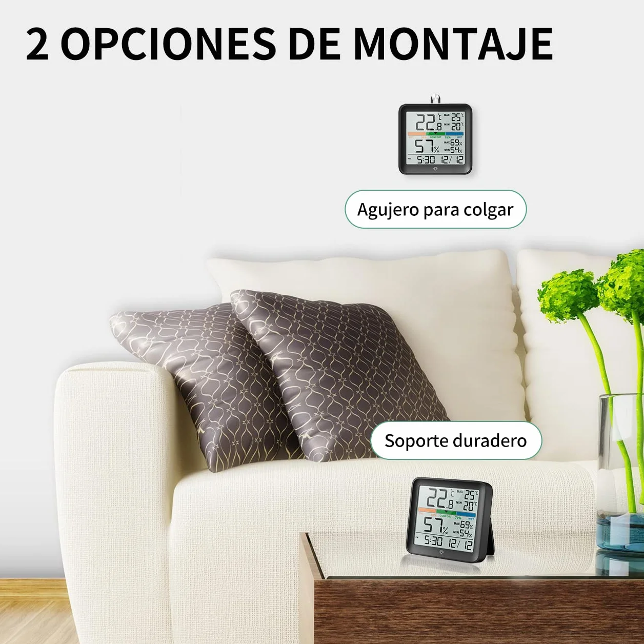 NOKLEAD Termómetro Digital Higrómetro Medidor de Humedad Sensor Temperatura Pantalla LCD Negro