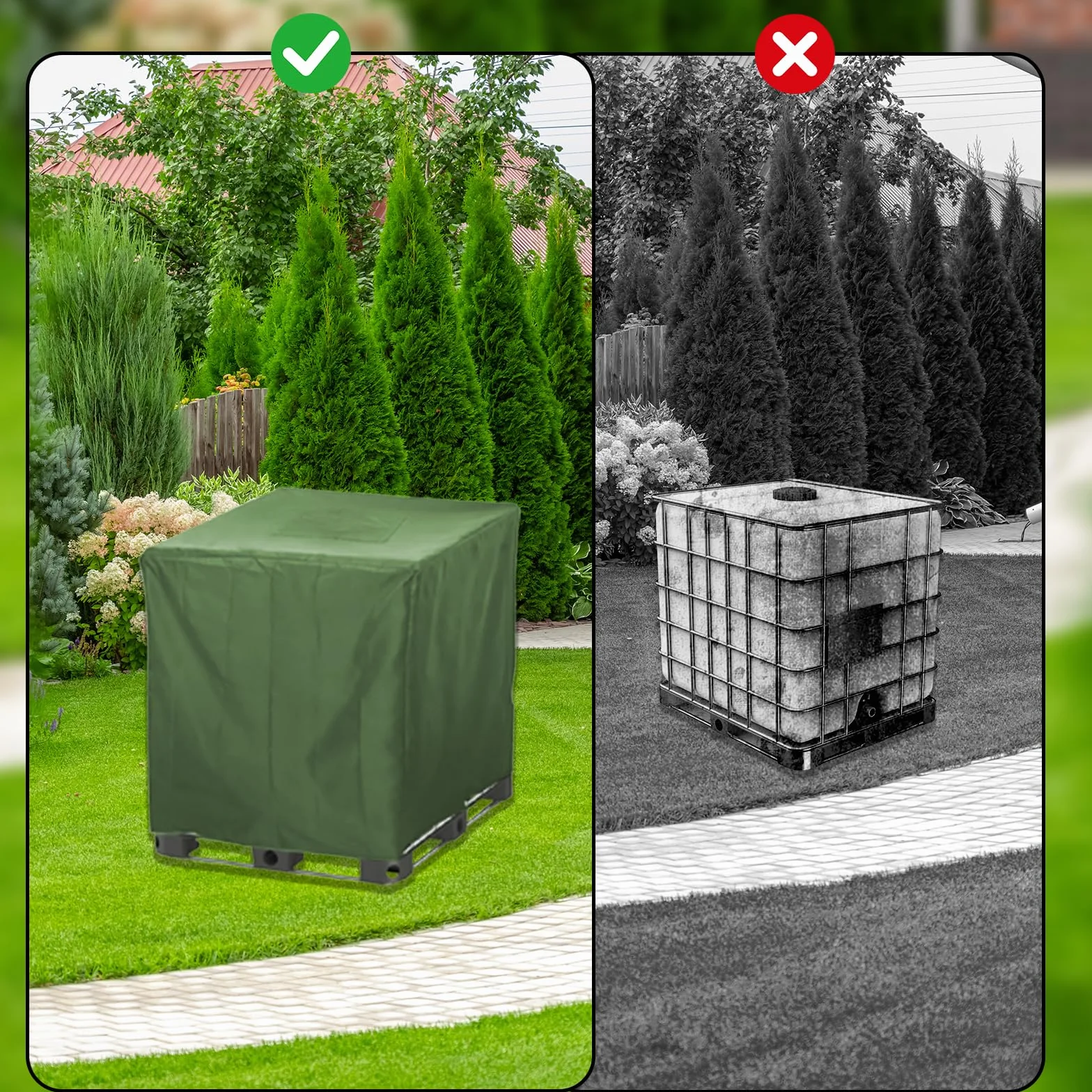 Cubierta IBC para Depósito de Agua 1000L Impermeable 420D Anti-UV 120x100x116 cm Verde