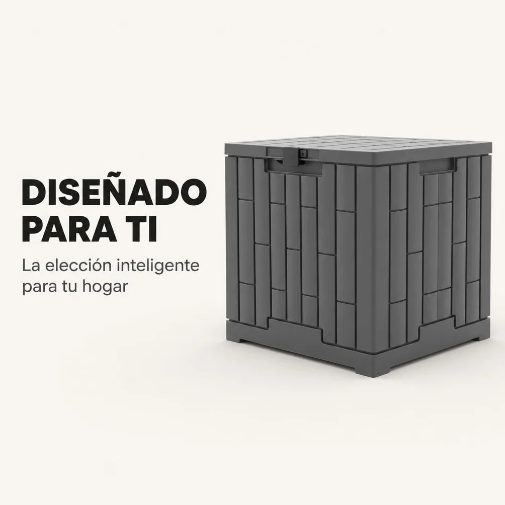 Arcón de Almacenamiento Exterior con Tapa Reforzada y Cierre de Seguridad – Baúl de Jardín Plástico Resistente a UV, Lluvia e Impactos