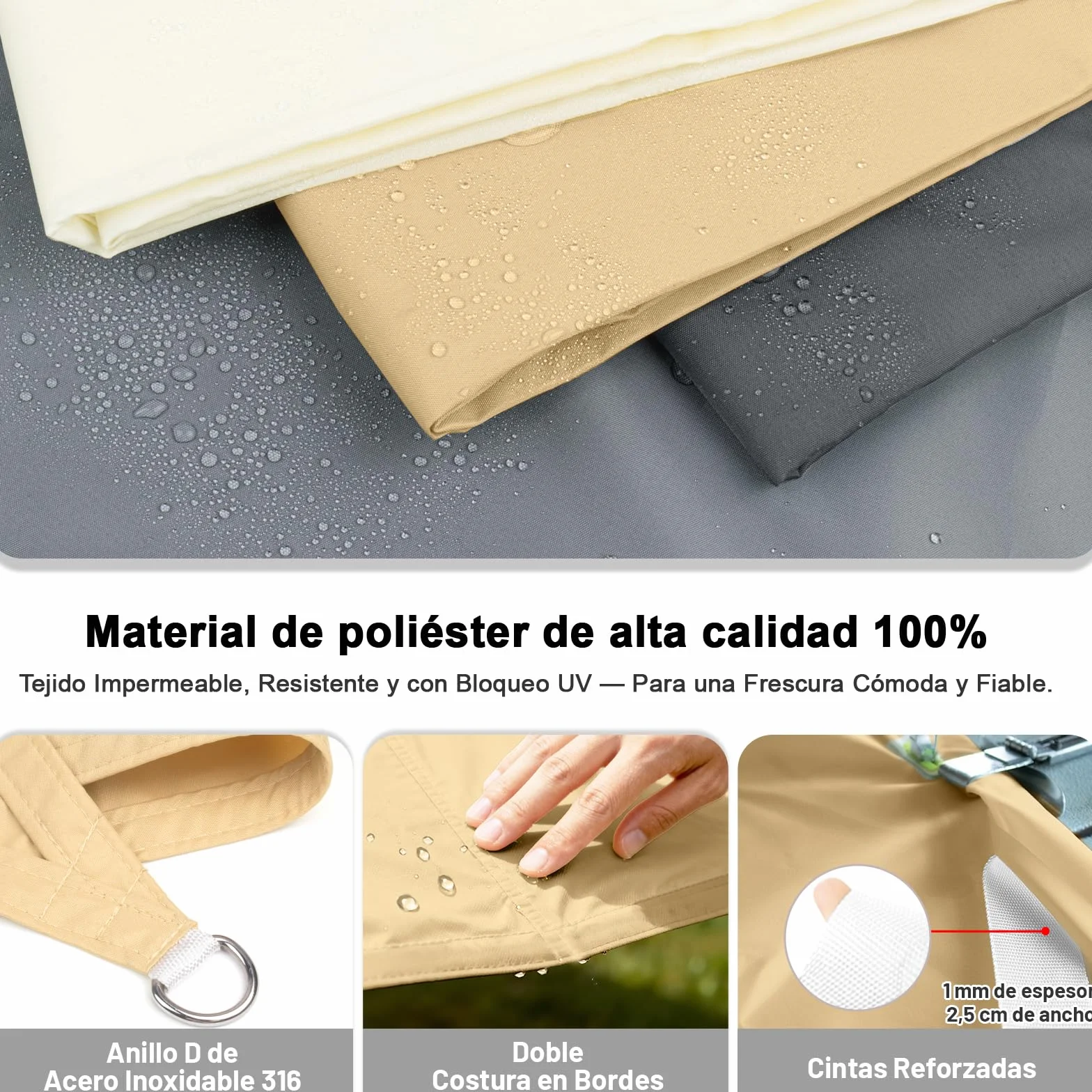 LOVE STORY Toldo Vela de Sombra Impermeable Rectangular 3x4m Protección UV PES Patio Exterior