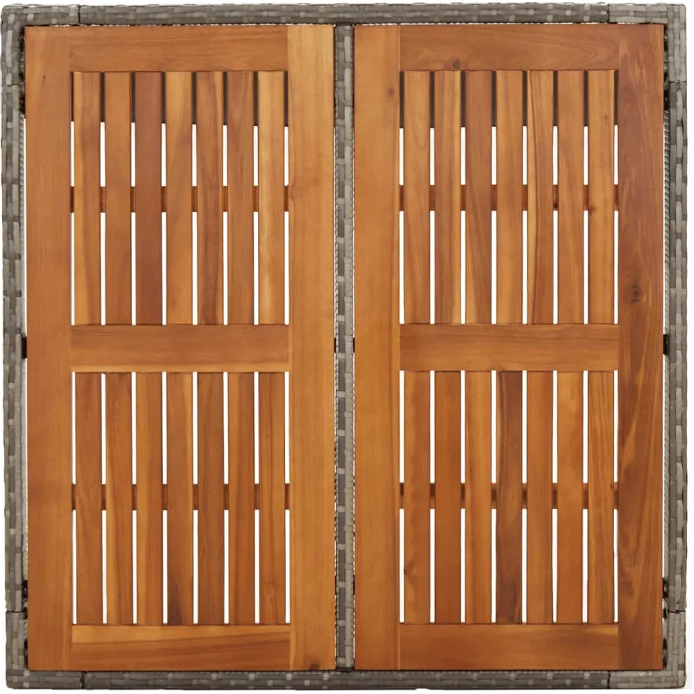 Mesa de jardín con tablero de madera gris, 90 x 90 x 75 cm, de ratán de polietileno resistente a la intemperie y acero pulverizado, altura regulable, ahorra espacio, ideal para terraza, balcón