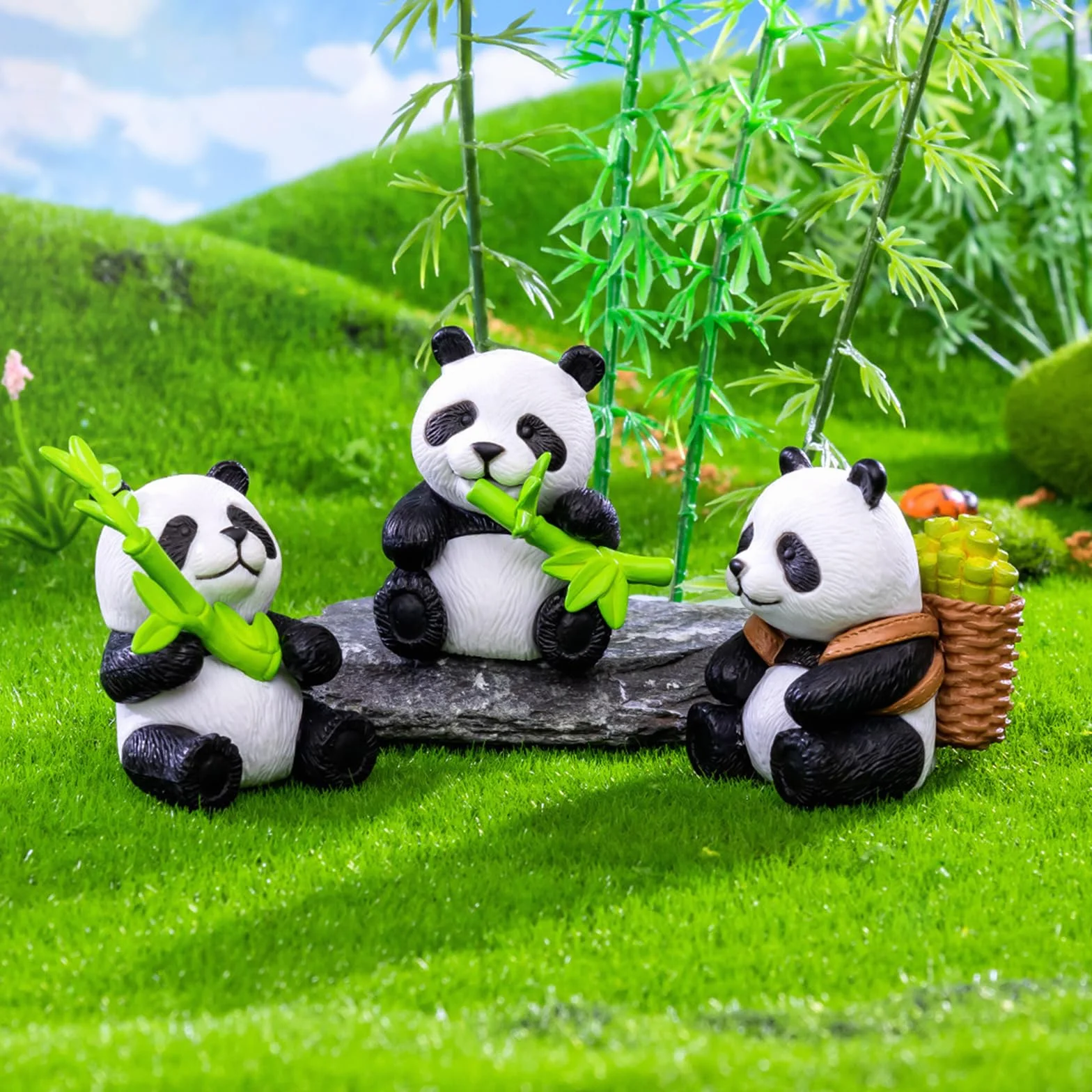 Cayway 8 figuras de mini panda, decoración de panda, animales de jardín de hadas para macetas, bonsái, decoración de paisajismo