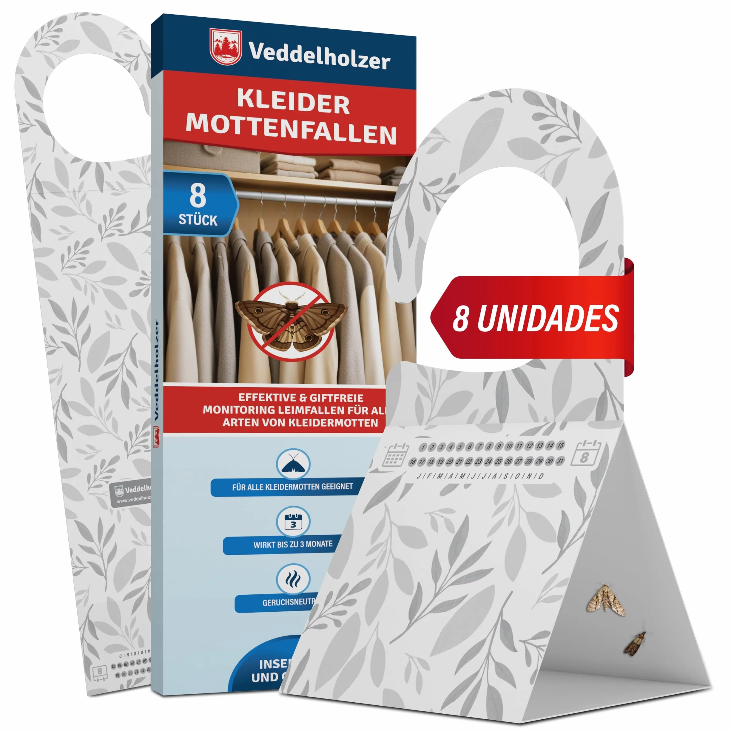 Trampa para polillas Veddelholzer 8X Triangular con Gancho Adhesivo Inodoro no tóxico