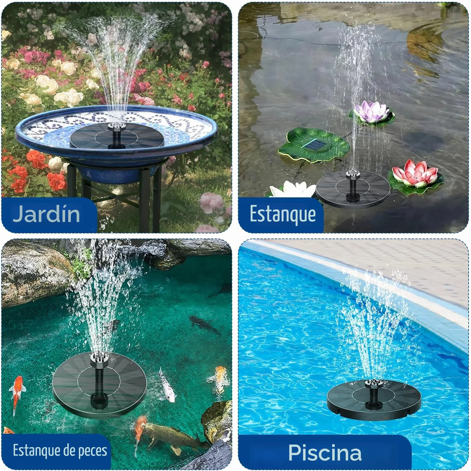 Sprifityy Fuente Solar Jardin Exterior, Bomba de Agua Solar con 7 Boquilla