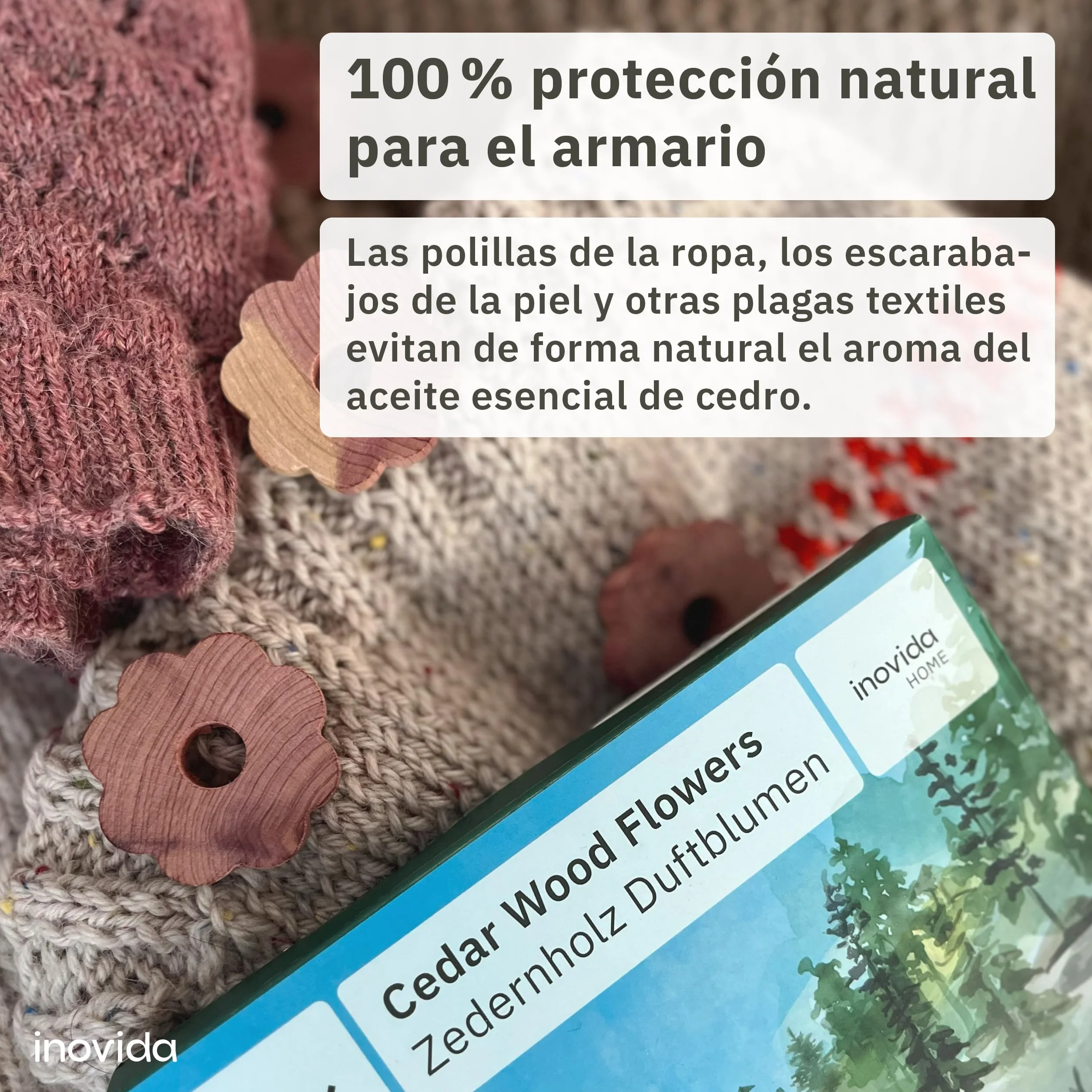 Inovida Anillos Antipolillas de Madera de Cedro : 30 Flores con Fragancia de Madera de Cedro como Protección Antipolillas para Armarios – Fragancia Natural – Protección Antipolillas en el Armario