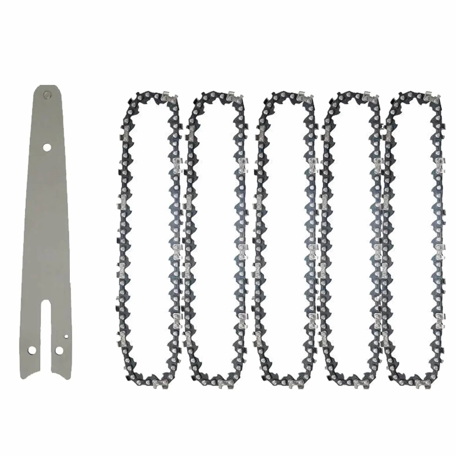 Juego de cadena y placa guía de 6 pulgadas 1/4LP.043 37DL for mini motosierra de repuesto, cadena de sierra eléctrica inalámbrica for cortar madera, cadenas afiladas(6-inch Set5)