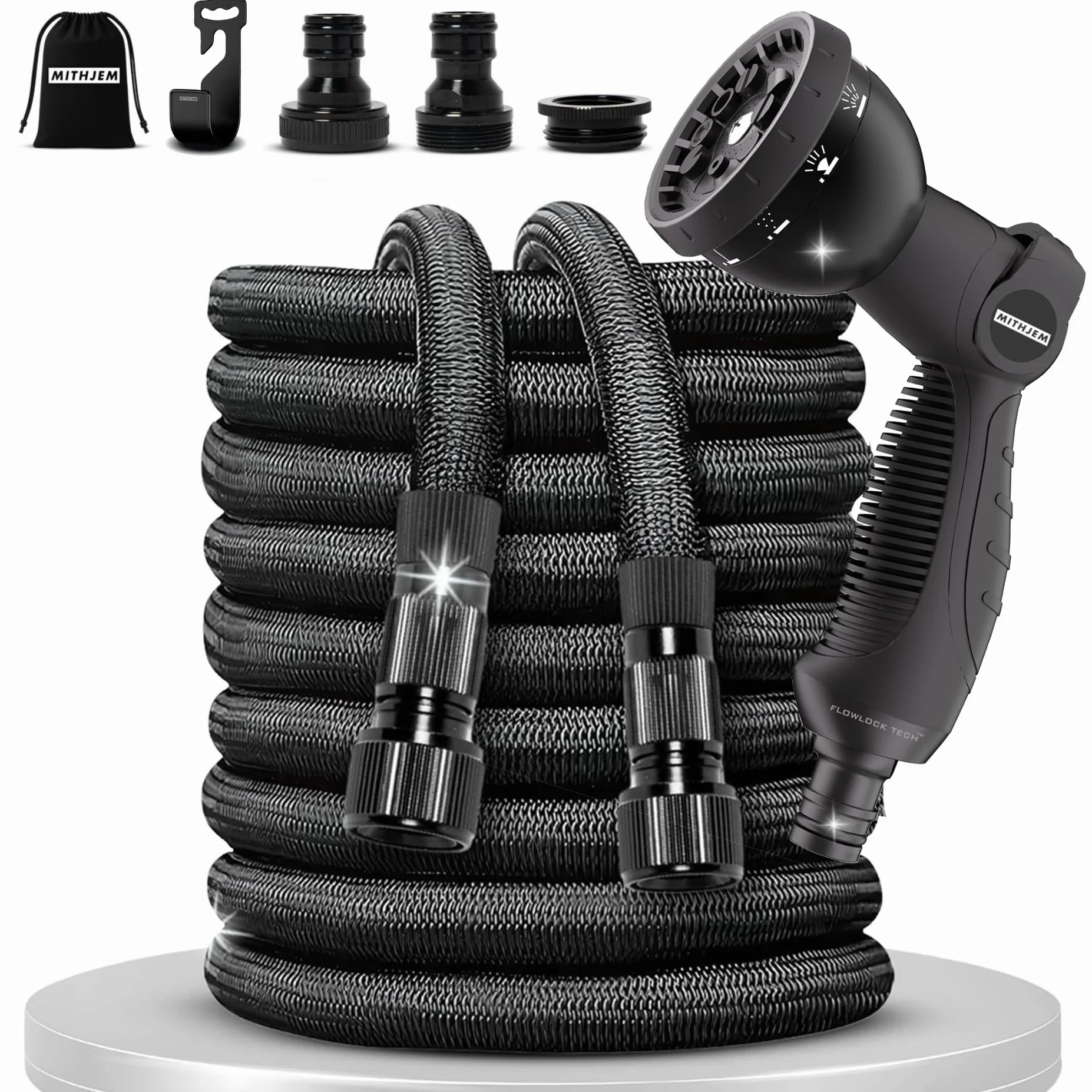 Manguera Jardín 15m Poliester 3750D Alta Densidad Conectores Metalizados 1/2" 3/4" Extensible Enrollable Garden Hose