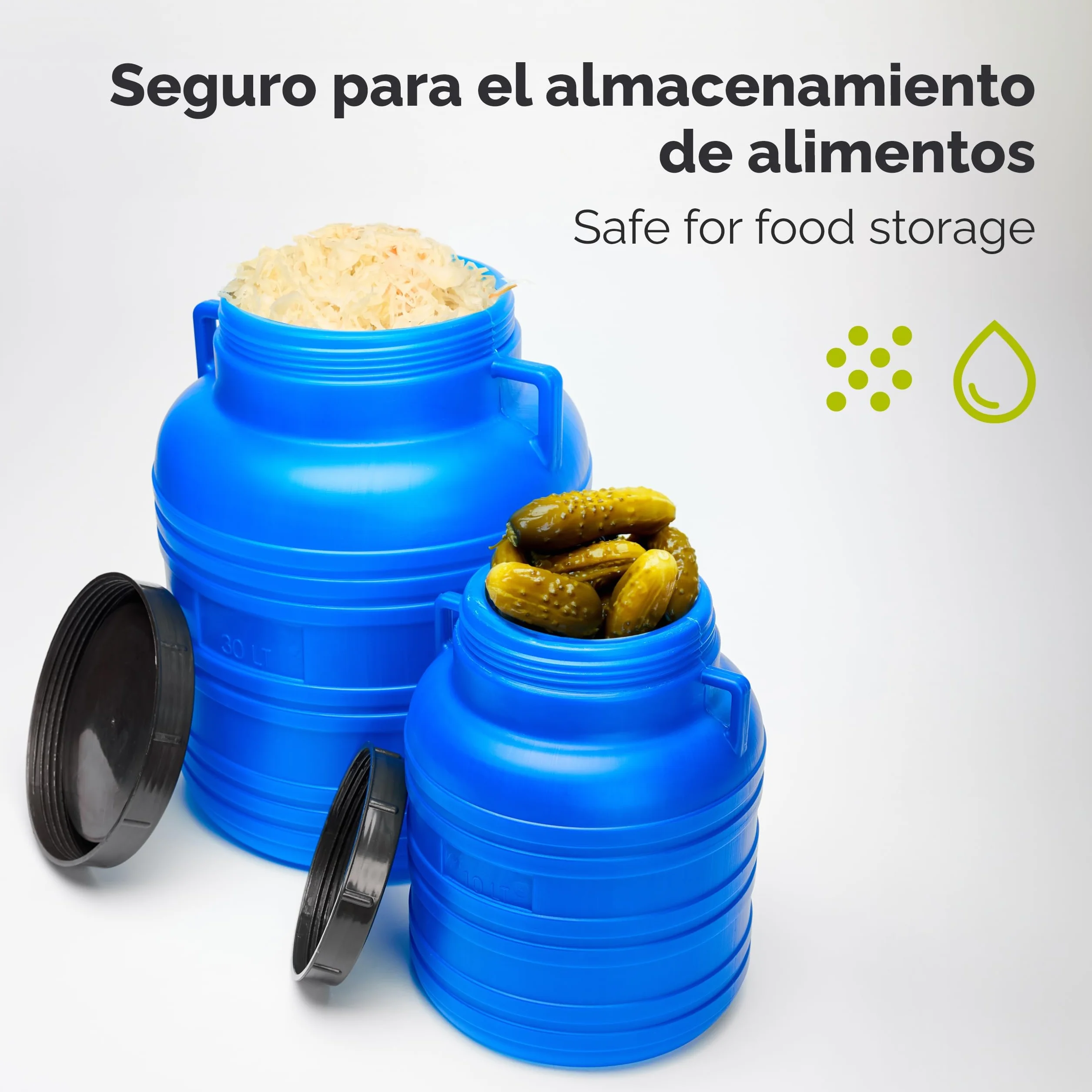 Garronda Barril alimentario 30 litros HDPE sin BPA Set de 2 Piezas