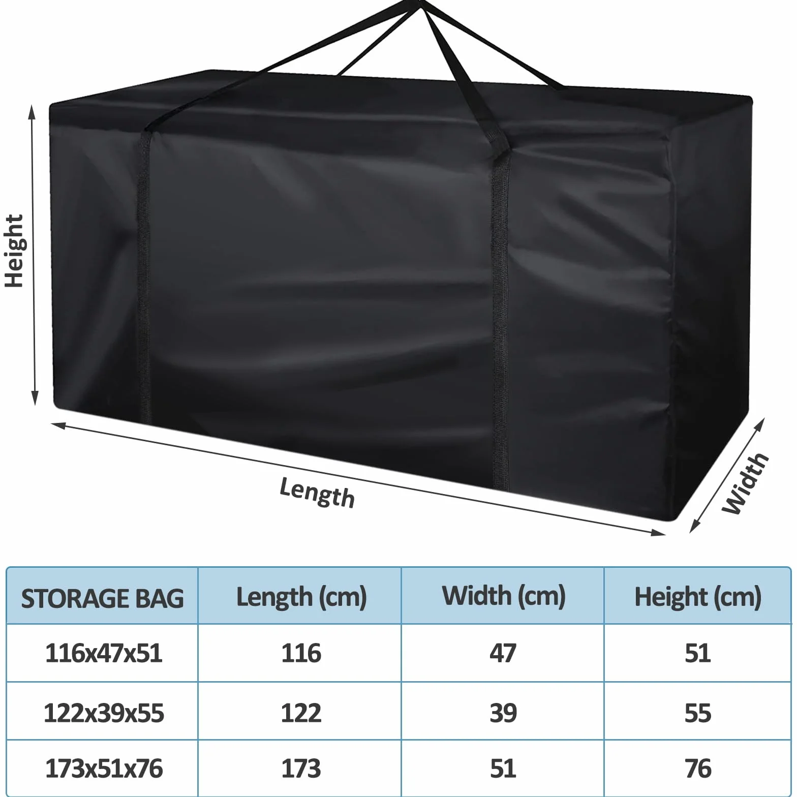 Bolsa de Almacenamiento para Cojines Jardín Impermeable 210D Oxford Anti-UV
