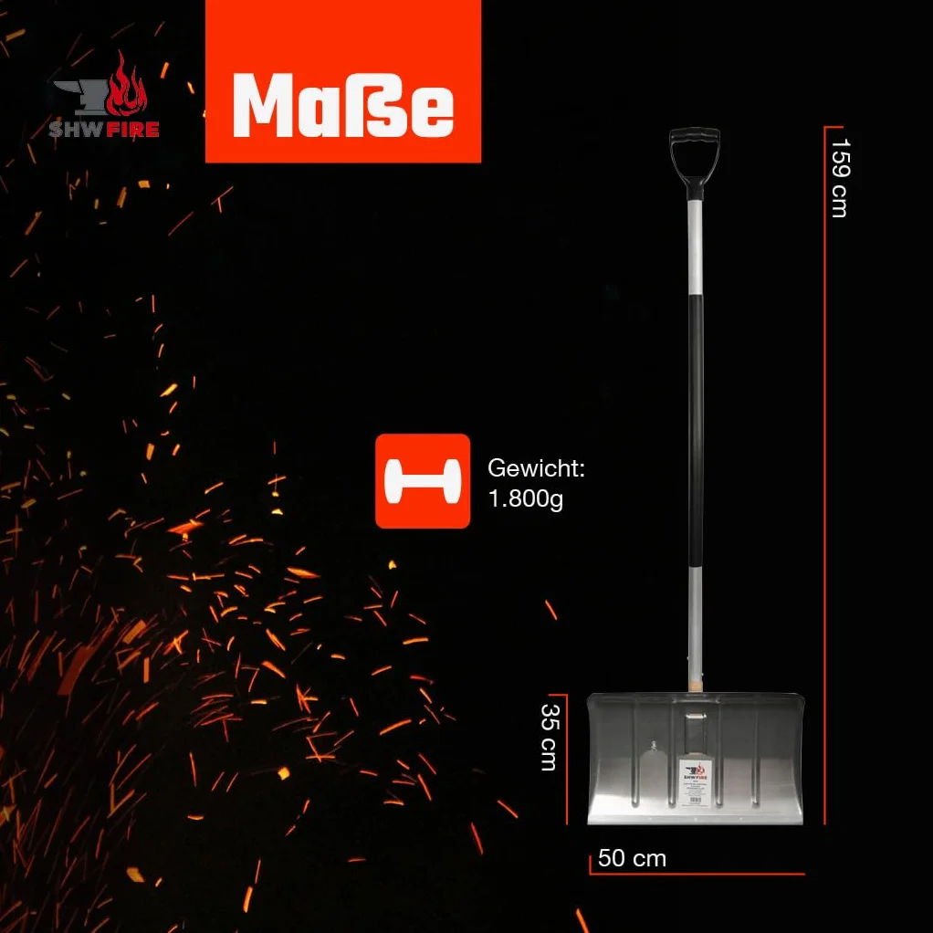 Pala de nieve de aluminio 50 cm SHW-FIRE mango ergonómico borde de perfil Fabricado en Alemania