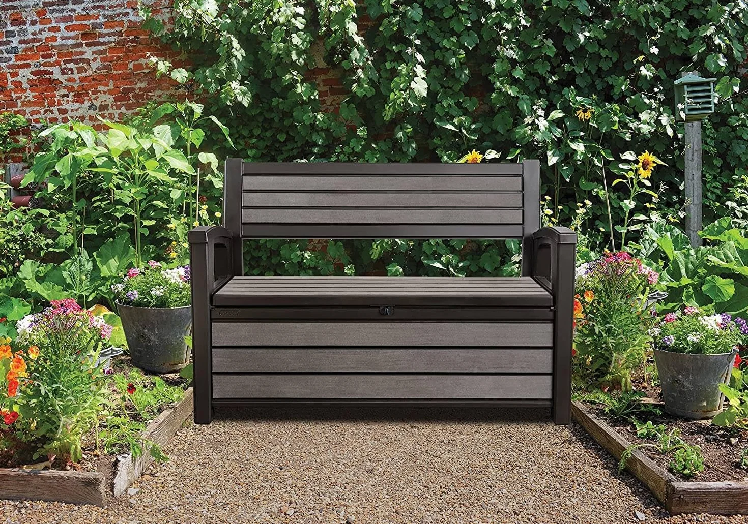 Chalet y Jardín Brossium Baúl Banco 227 L Gris Cepillado 132,7 x 63,5 x 89,5 cm