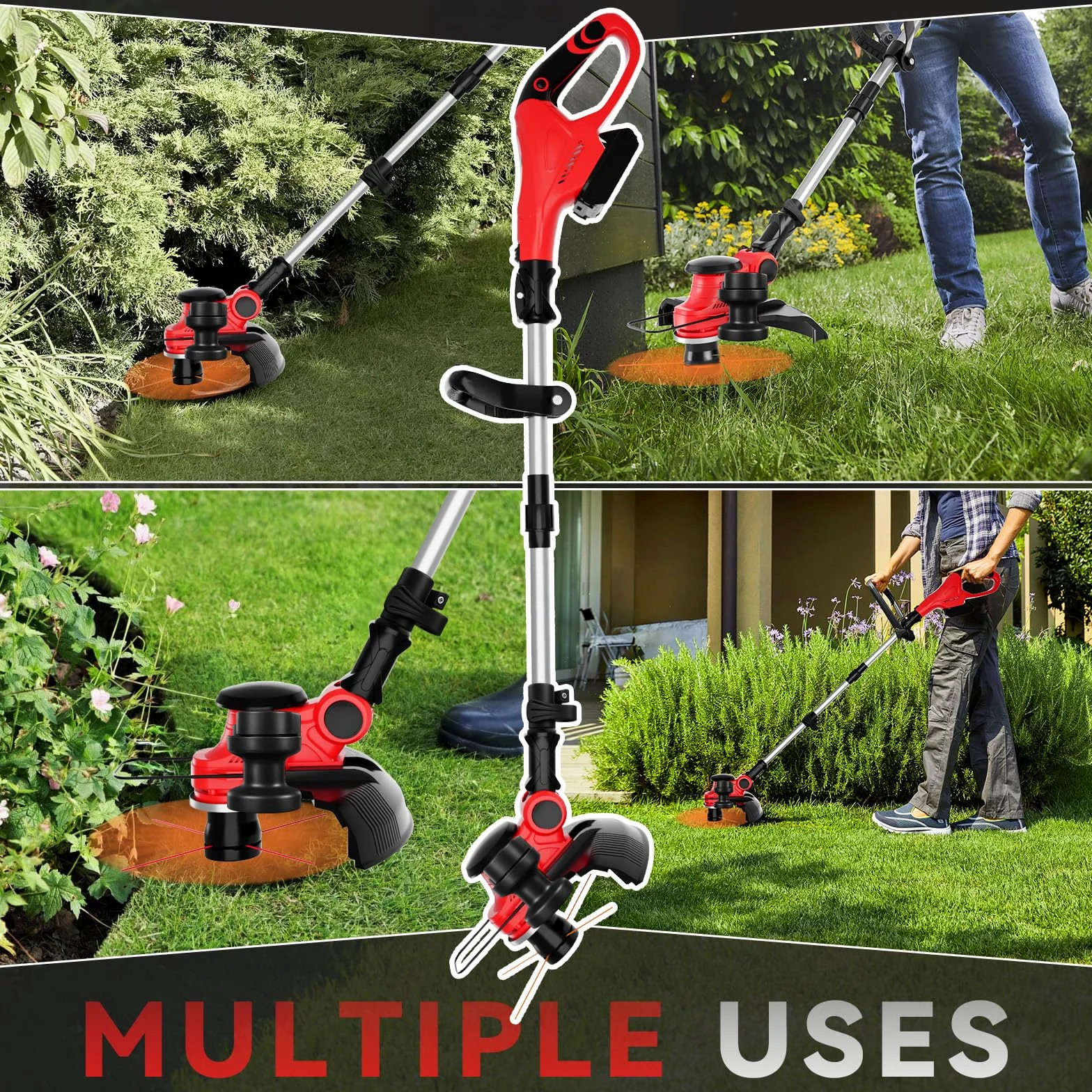 Desbrozadora Inalámbrica Plegable para Milwaukee 18V (sin Batería) | Cortabordes eléctrico sin escobillas, indicador de batería, cabezal giratorio 75° y mango giratorio 90°, para jardín