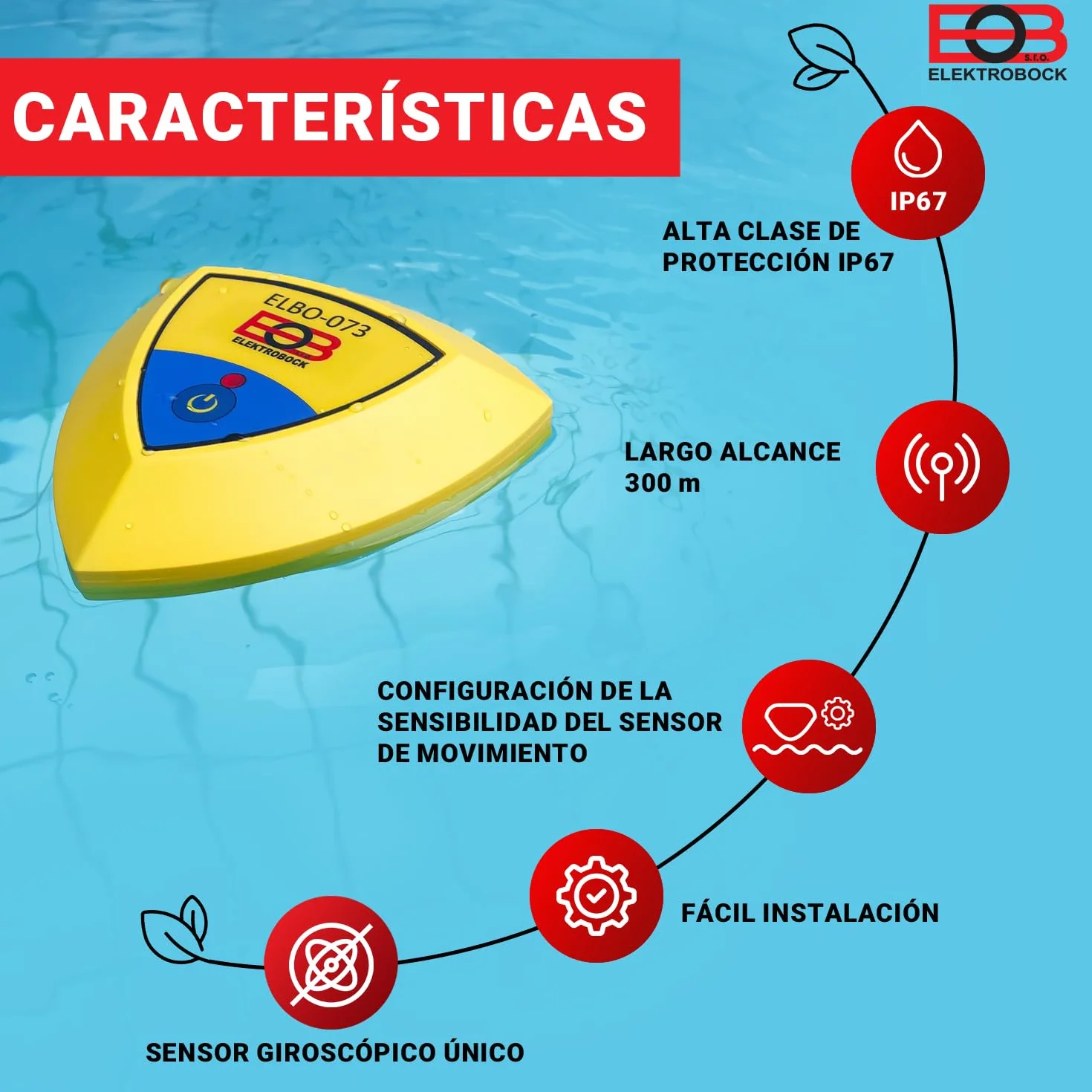 ELEKTROBOCK Alarma de Piscina Sensor de Movimiento Flotante con Sirena 95dB IP67
