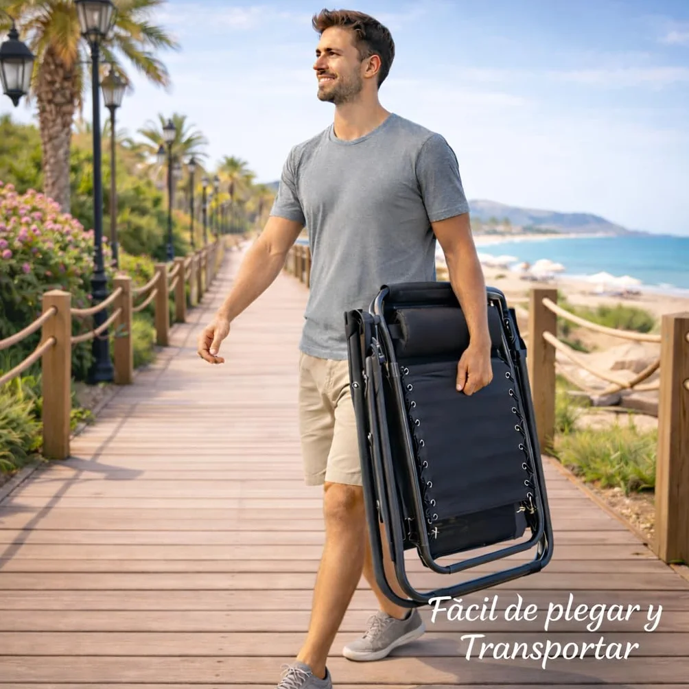 Tumbonas Plegables Exterior 150kg Portavasos Reposacabezas Pack 2