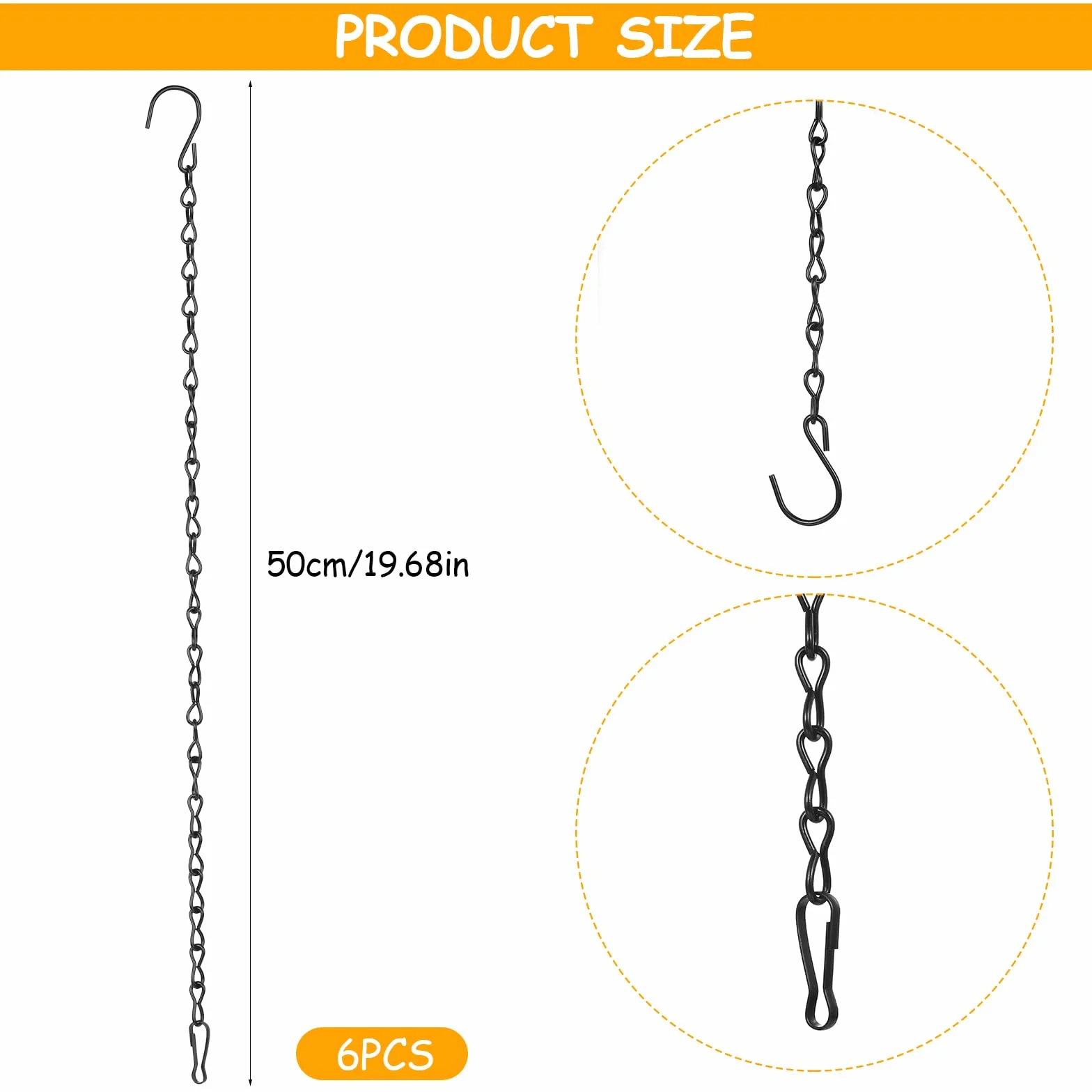 Cadena para Colgar Plantas 50 cm con Ganchos, Cadena Metálica para Macetas, Cestas, Campanillas de Viento, Casitas para Pájaros