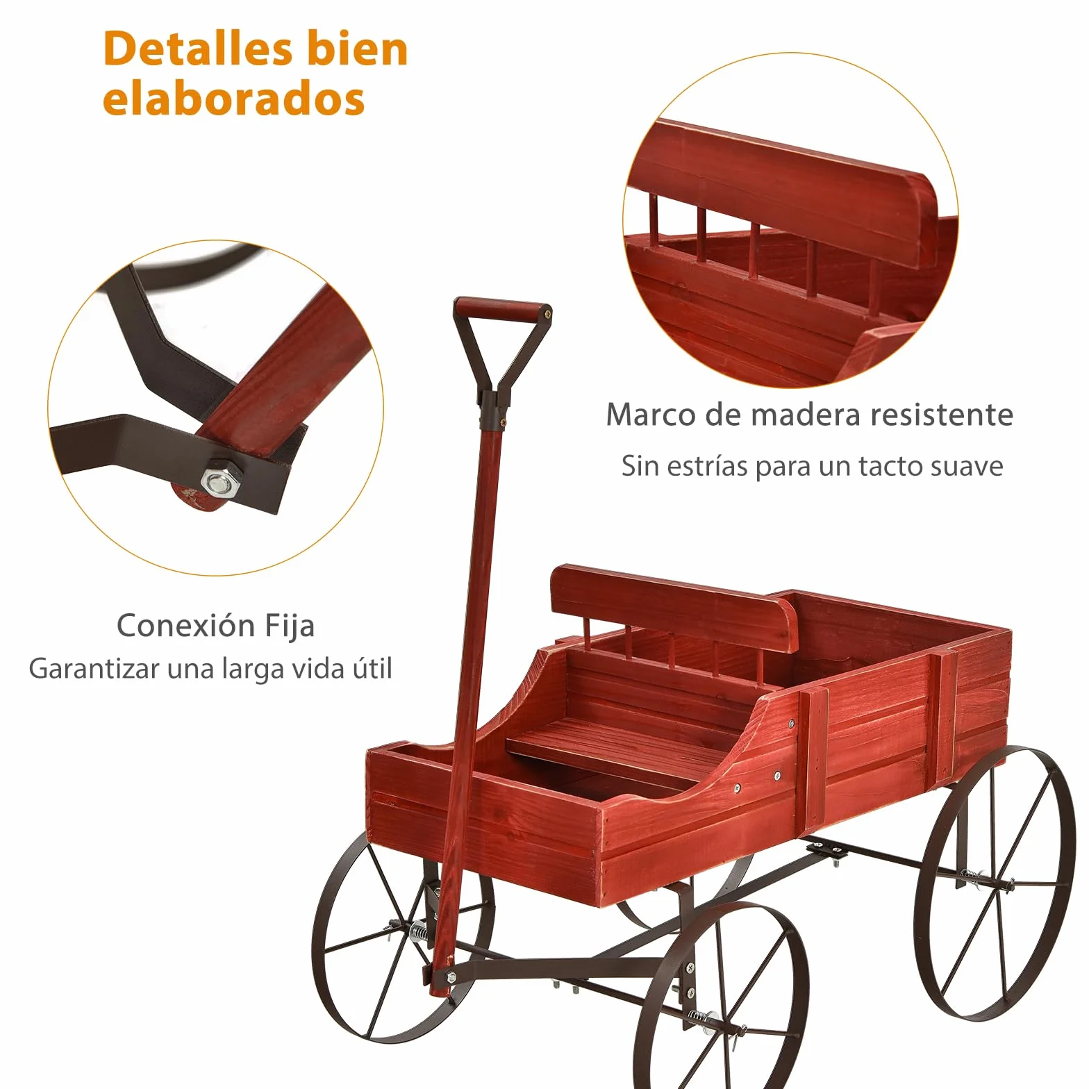 SOARS Soporte para flores, carrito de flores con 4 ruedas de metal, soporte para plantas de madera maciza, jardinera decorativa, carrito de madera, carrito para jardín y balcón (rojo)