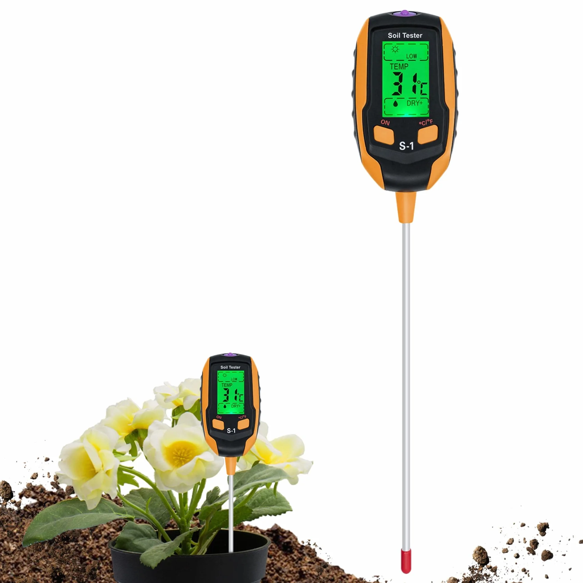 Mcbazel Medidor de Suelo 4 en 1, Probador de pH Humedad Temperatura Luz con Pantalla LCD