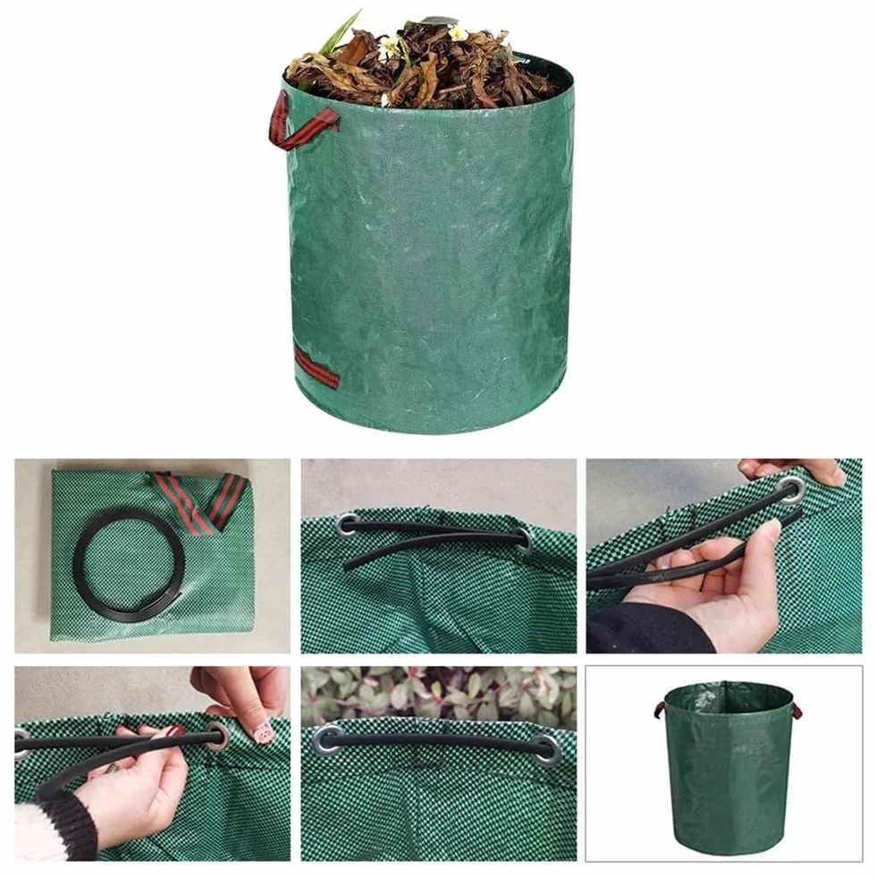 Bolsas de basura de jardín grandes de 120 L, reutilizables, contenedores de recogida de desechos de hojas para patio, malas hierbas y hierba, contenedores de jardín duraderos para almacenamiento y